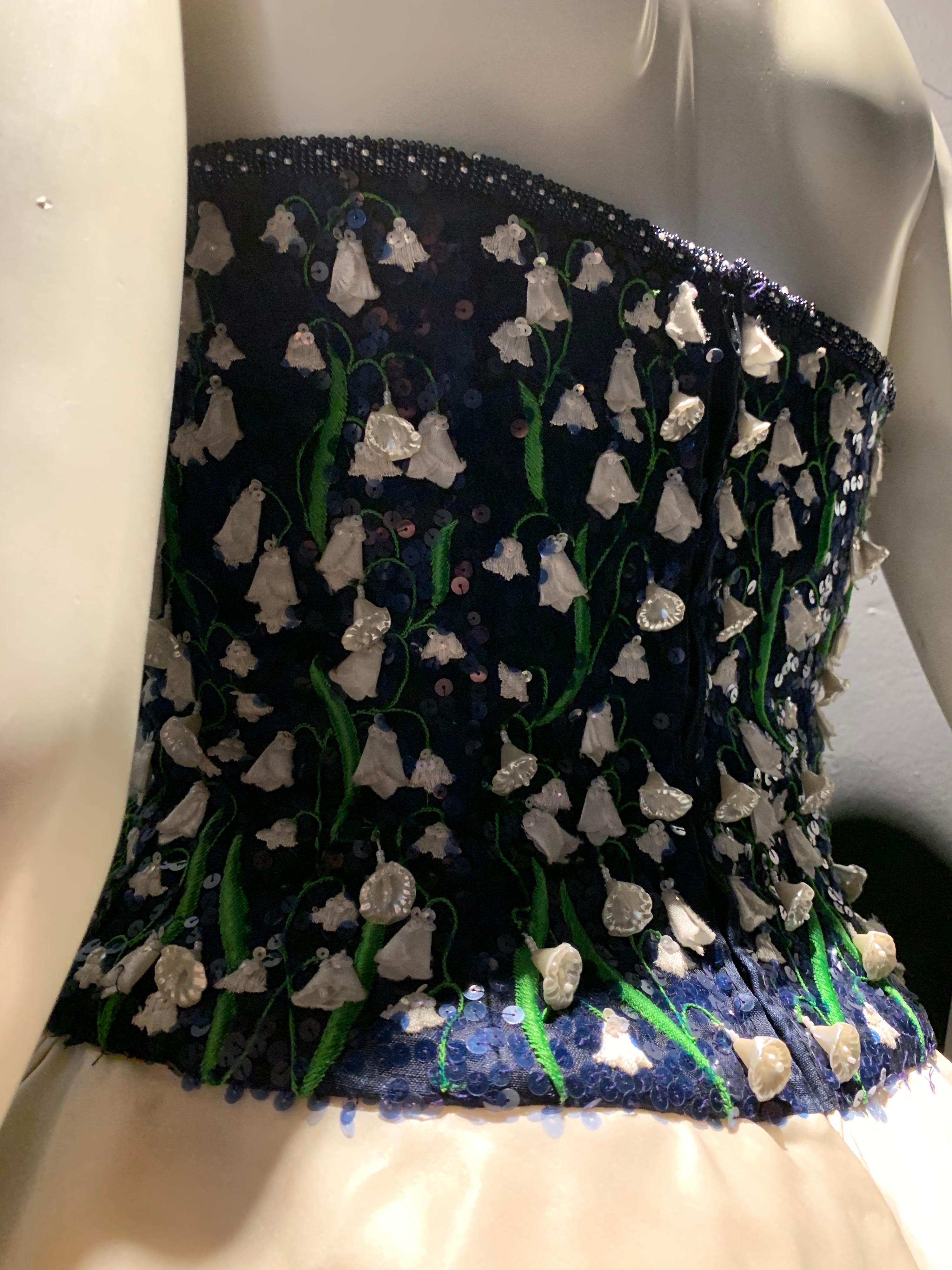 Women's 1980s Carolina Herrera Lily of the Valley Strapless Cocktail Sarong Mini Dress