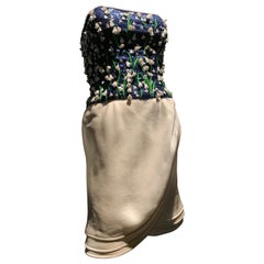 1980s Carolina Herrera Lily of the Valley Strapless Cocktail Sarong Mini Dress