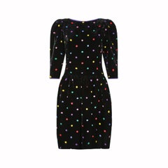 1980er Caroline Charles gepunktetes Kleid aus Seidensamt