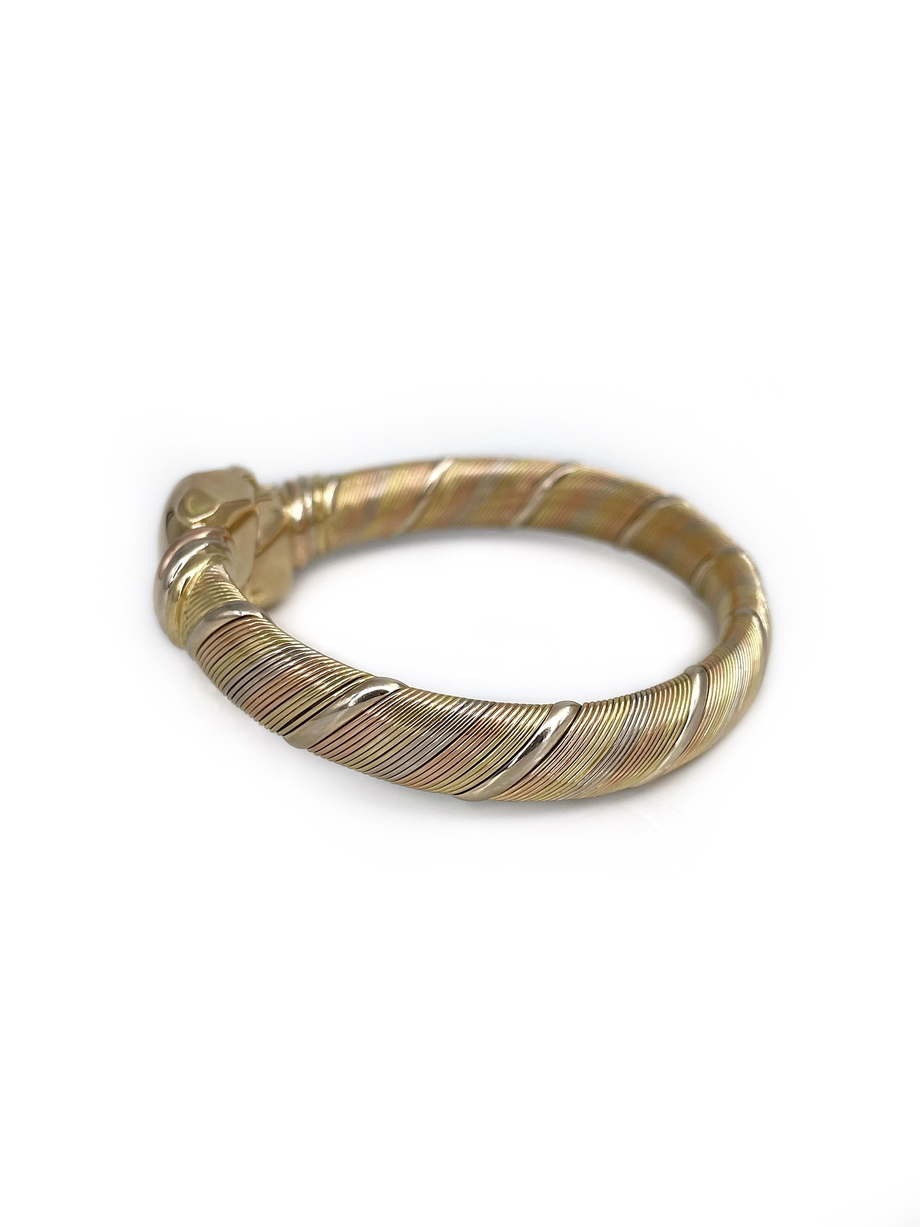 Cartier Bracelet manchette panthère à double tête en or tricolore 18 carats des années 1980 Unisexe en vente