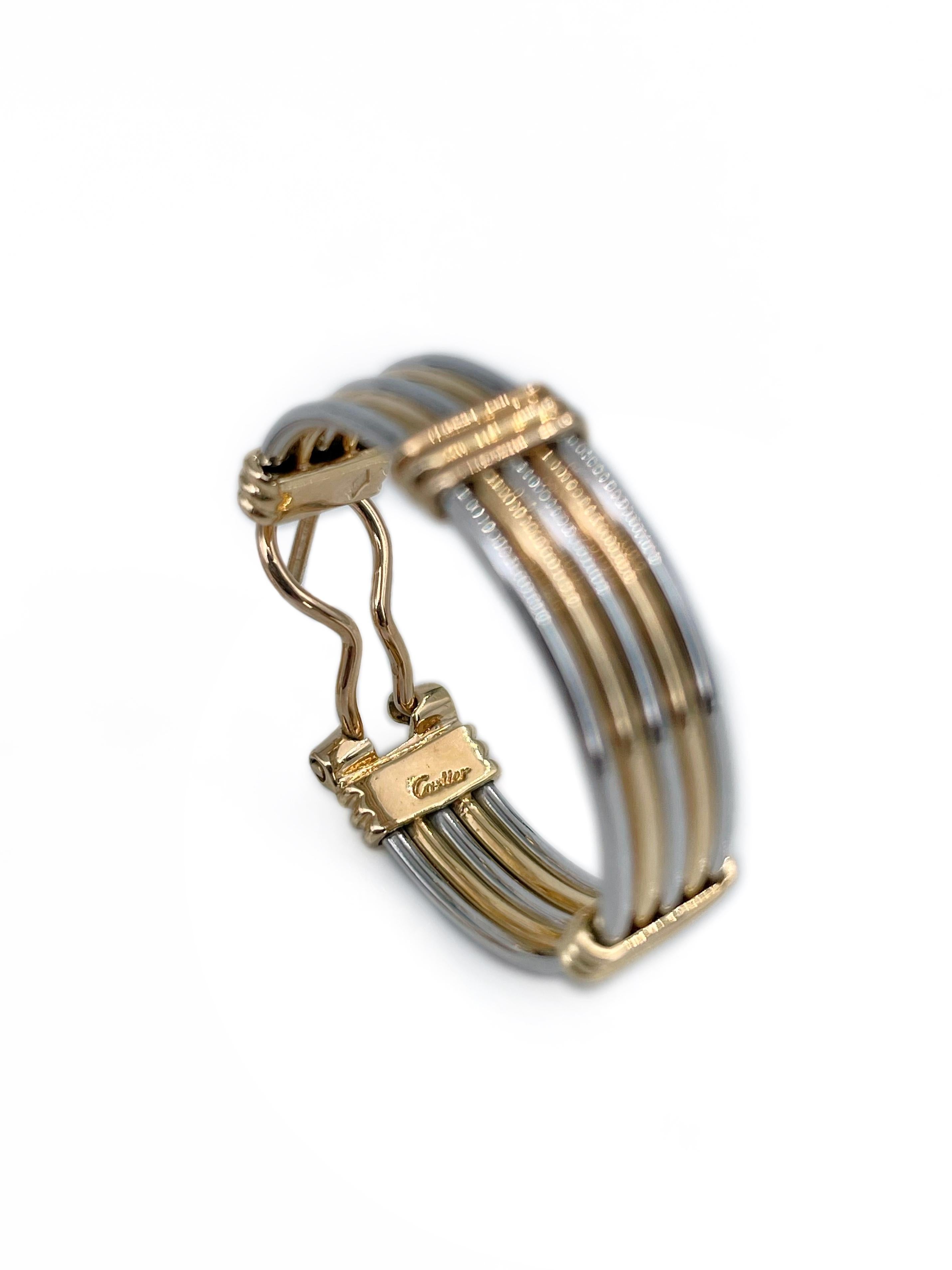 1990er Cartier 18 Karat Gelbgold Edelstahl-Ohrringe mit Creolen im Zustand „Gut“ in Vilnius, Vilniaus apskr.