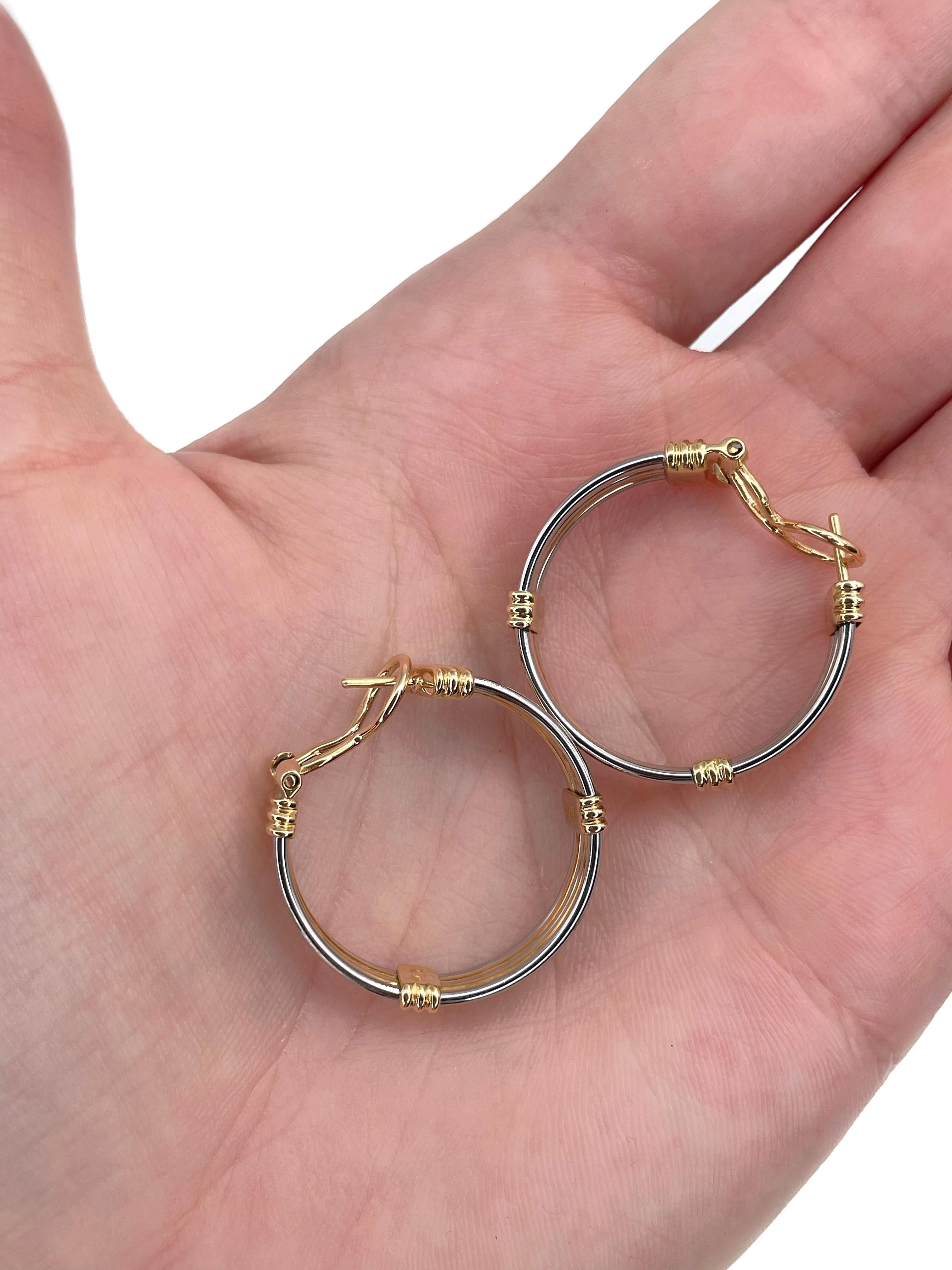 1990er Cartier 18 Karat Gelbgold Edelstahl-Ohrringe mit Creolen Damen