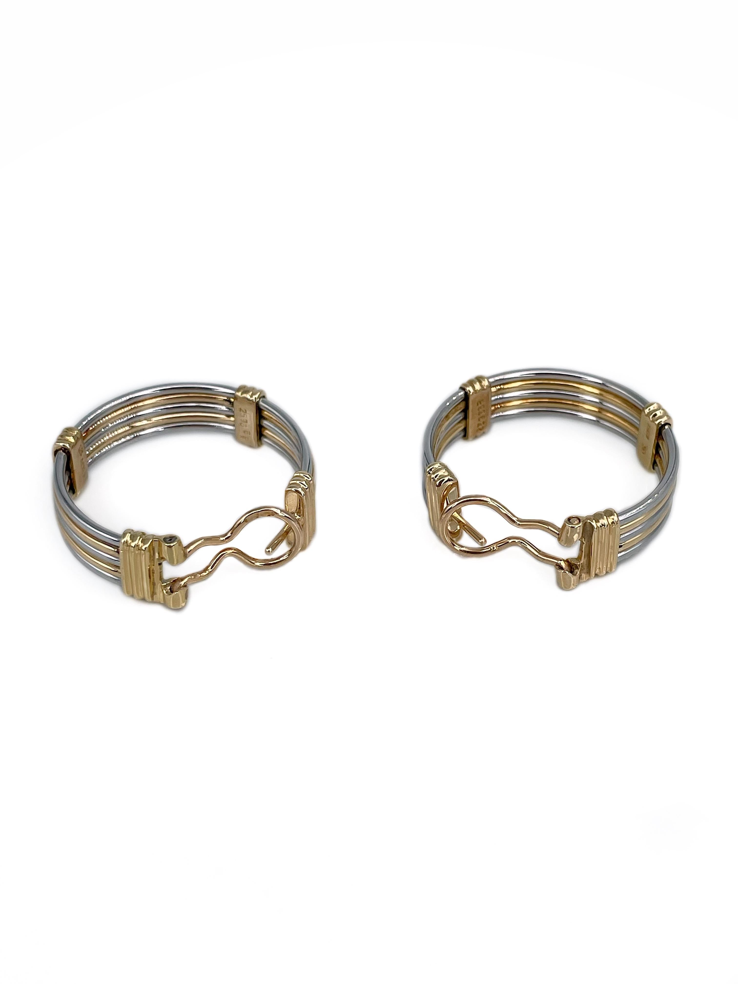 1990er Cartier 18 Karat Gelbgold Edelstahl-Ohrringe mit Creolen 1