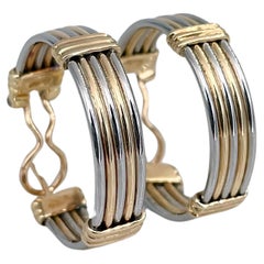 1990s Cartier 18 Karat Yellow Gold Stainless Steel Hoop Earrings