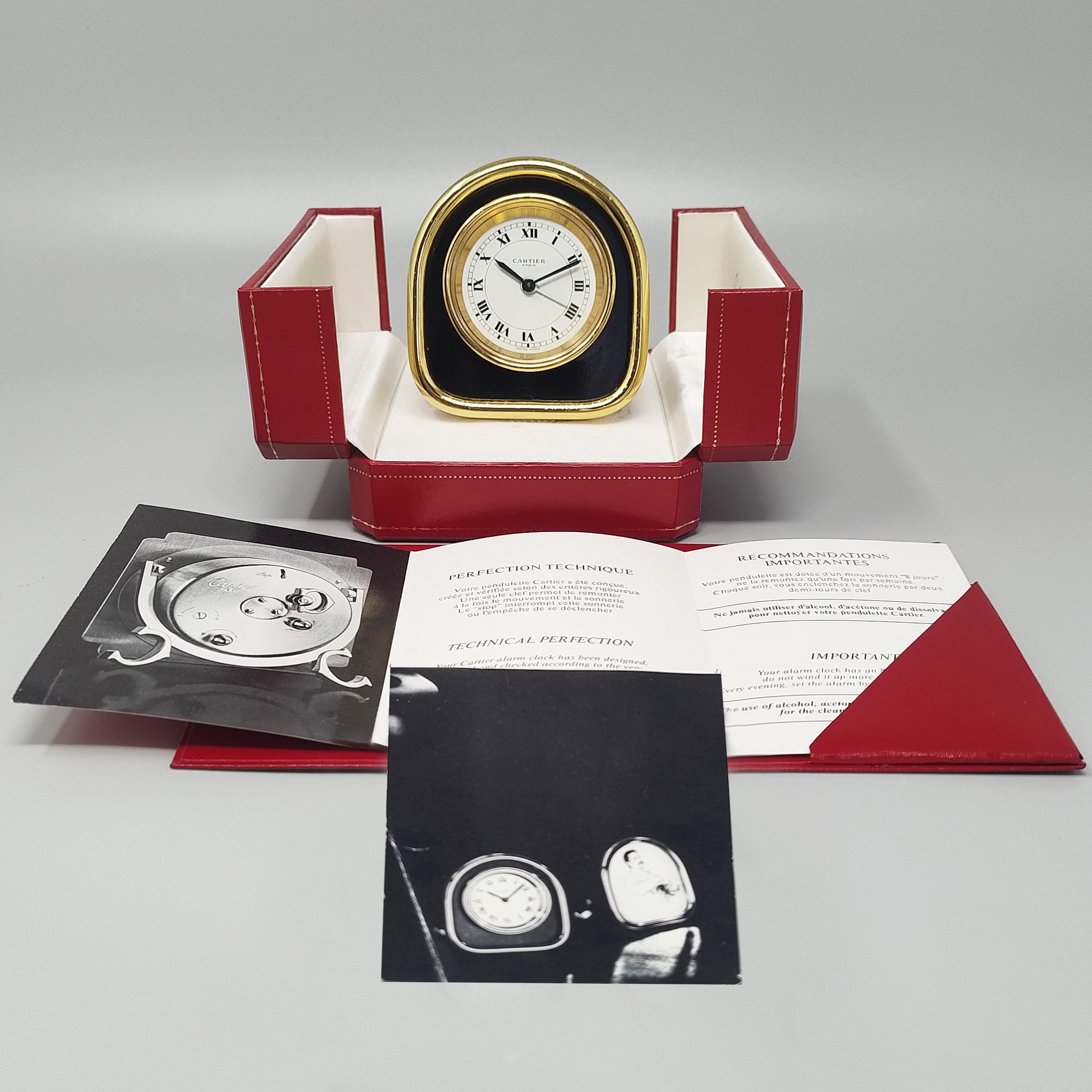 1980s Cartier Art Deco Style Alarm Clock 24K Gold Plated. Made in Swiss For Sale 5