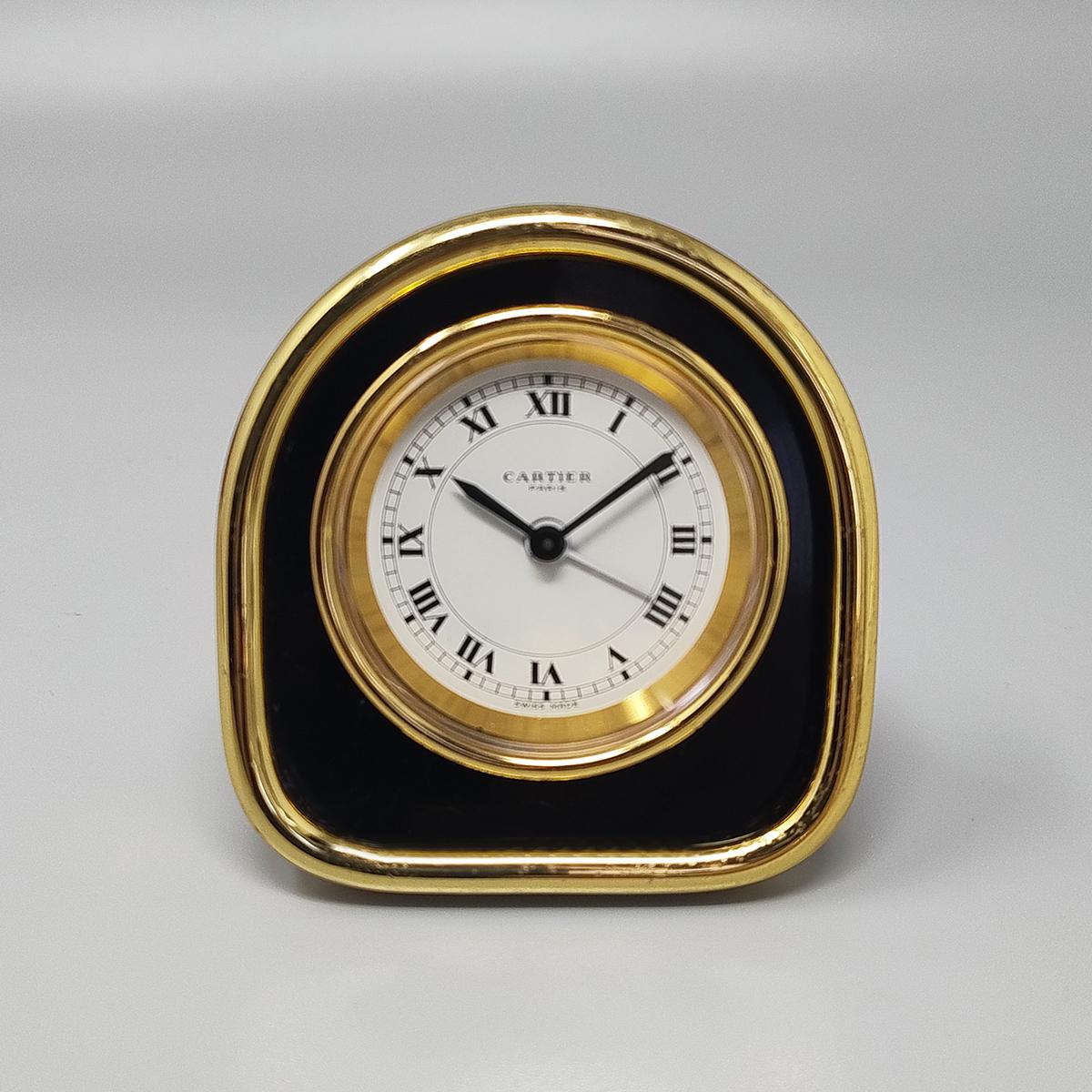 1980s Cartier Art Deco Style Alarm Clock 24K Gold Plated. Made in Swiss In Excellent Condition For Sale In Milano, IT