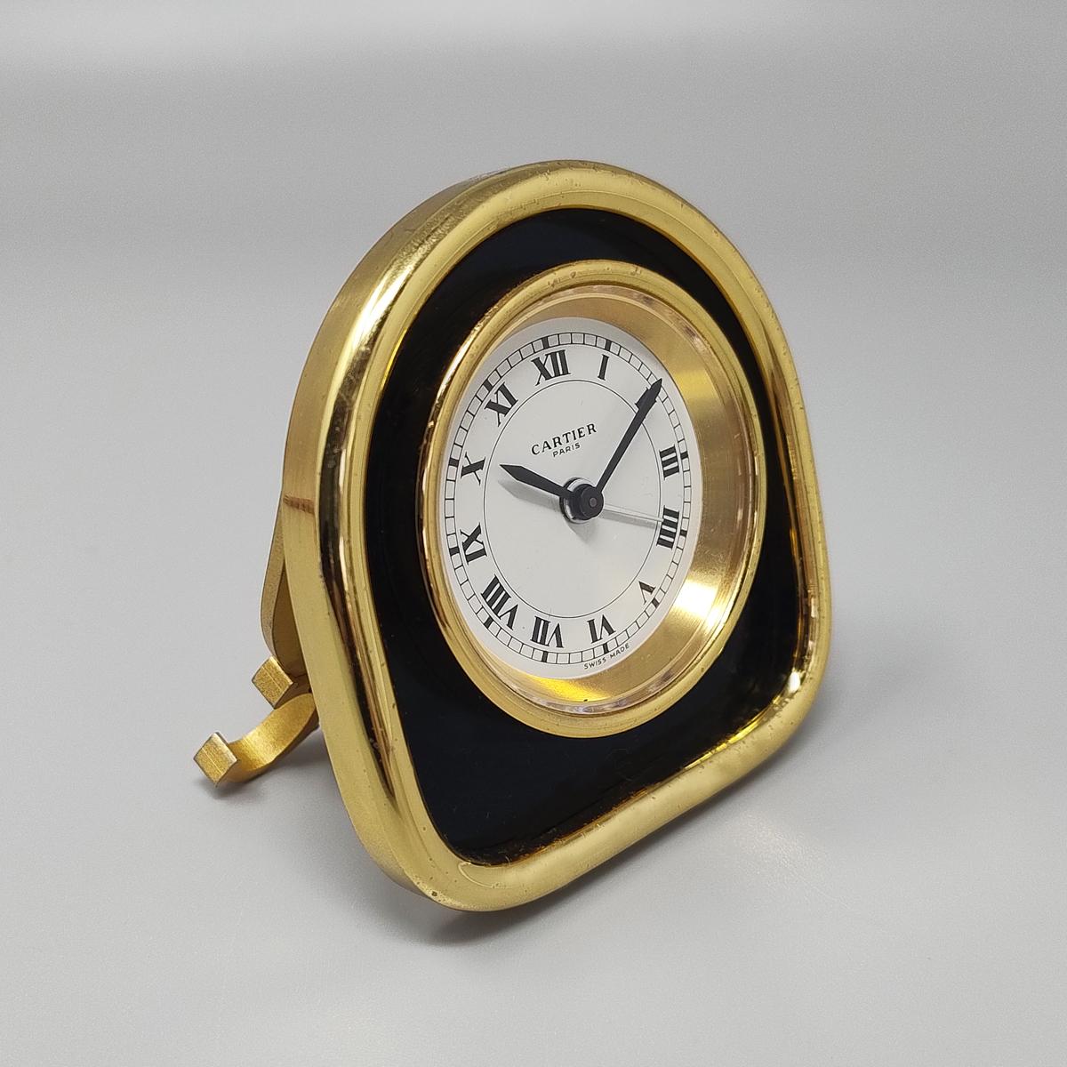 Late 20th Century 1980s Cartier Art Deco Style Alarm Clock 24K Gold Plated. Made in Swiss For Sale