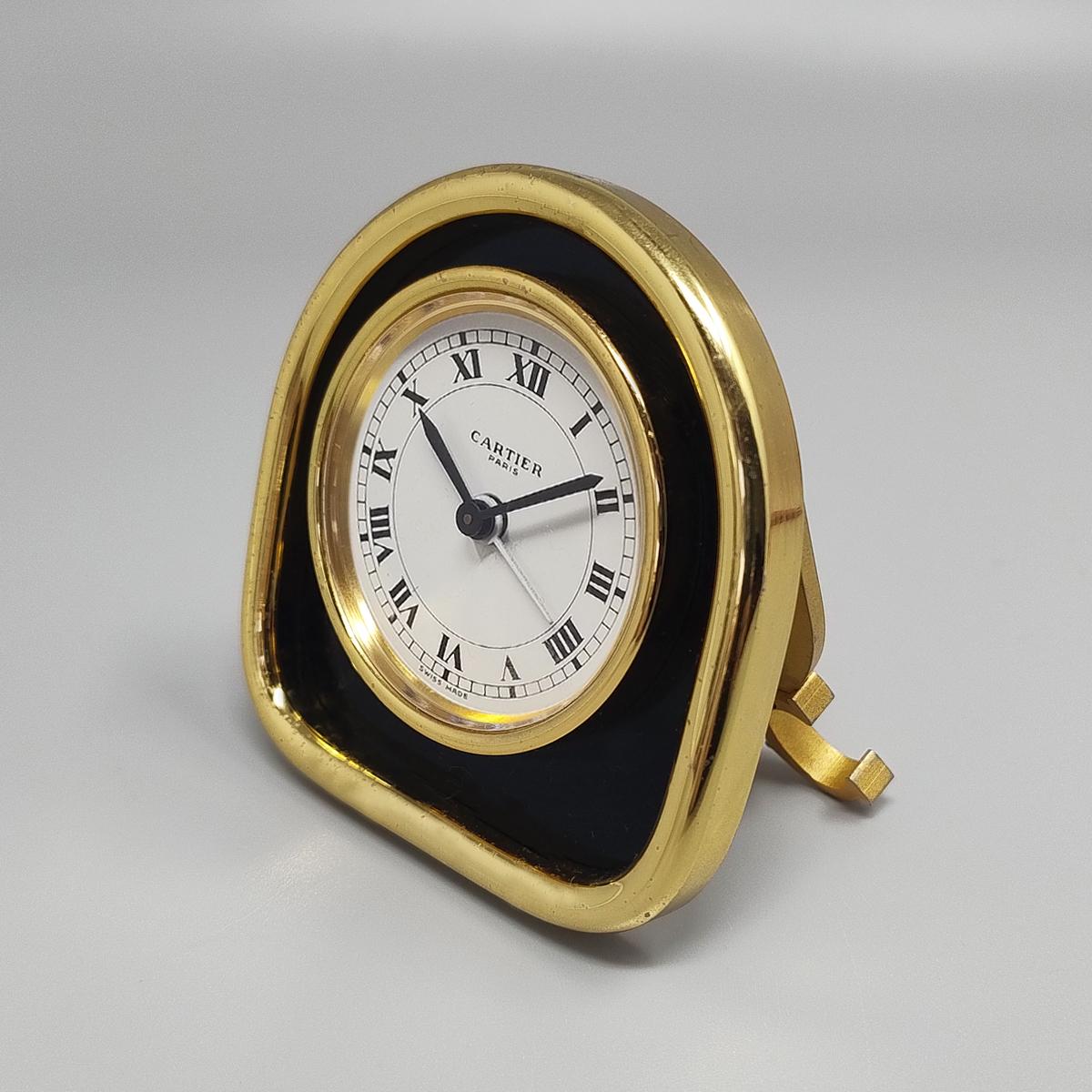 1980s Cartier Art Deco Style Alarm Clock 24K Gold Plated. Made in Swiss For Sale 1