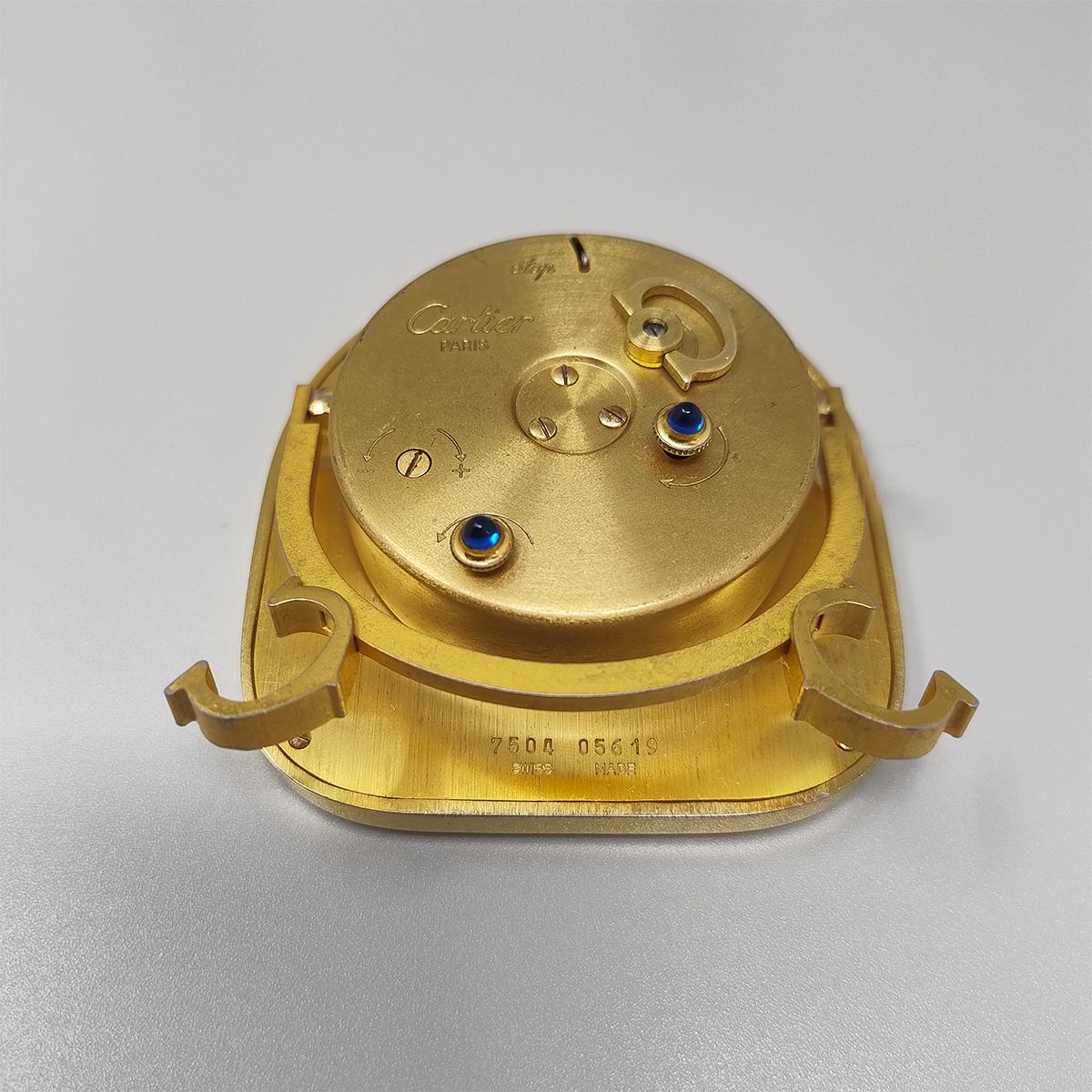 1980s Cartier Art Deco Style Alarm Clock 24K Gold Plated. Made in Swiss For Sale 3