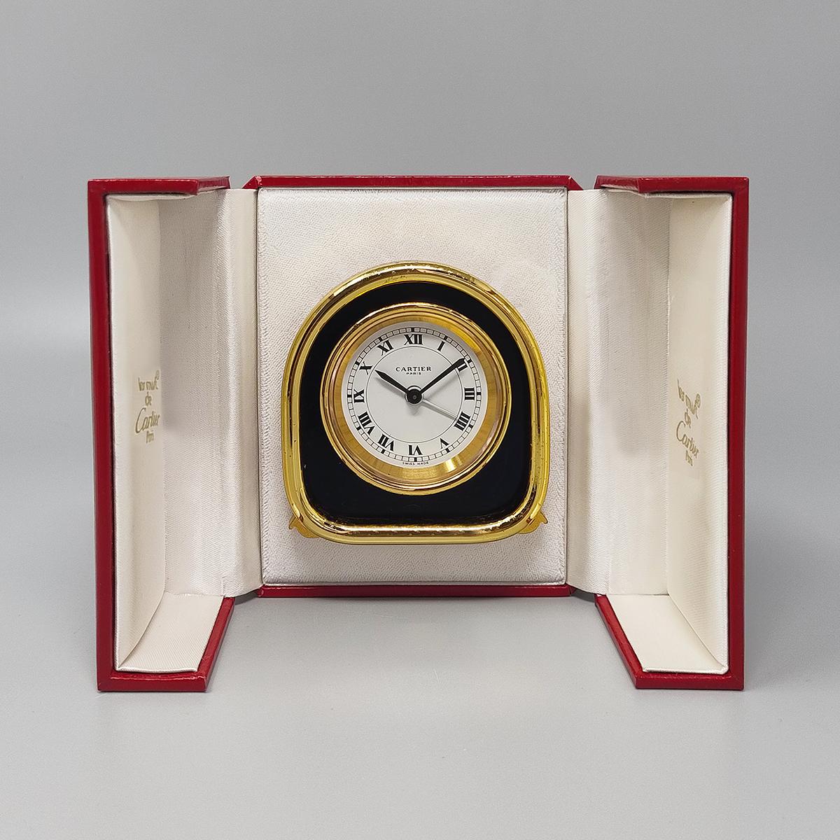 1980s Cartier Art Deco Style Alarm Clock 24K Gold Plated. Made in Swiss For Sale 4