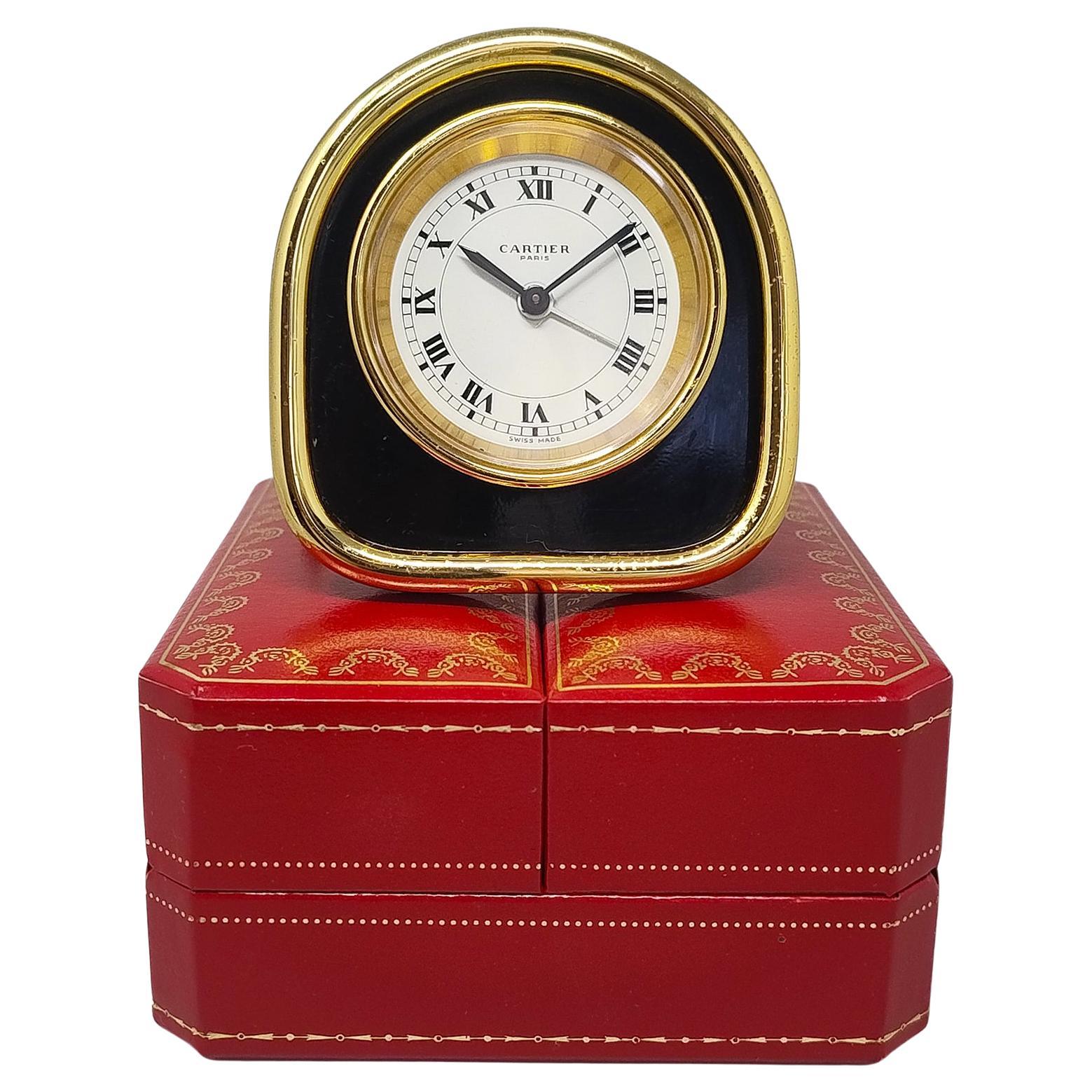 1980s Cartier Art Deco Style Alarm Clock 24K Gold Plated. Made in Swiss For Sale