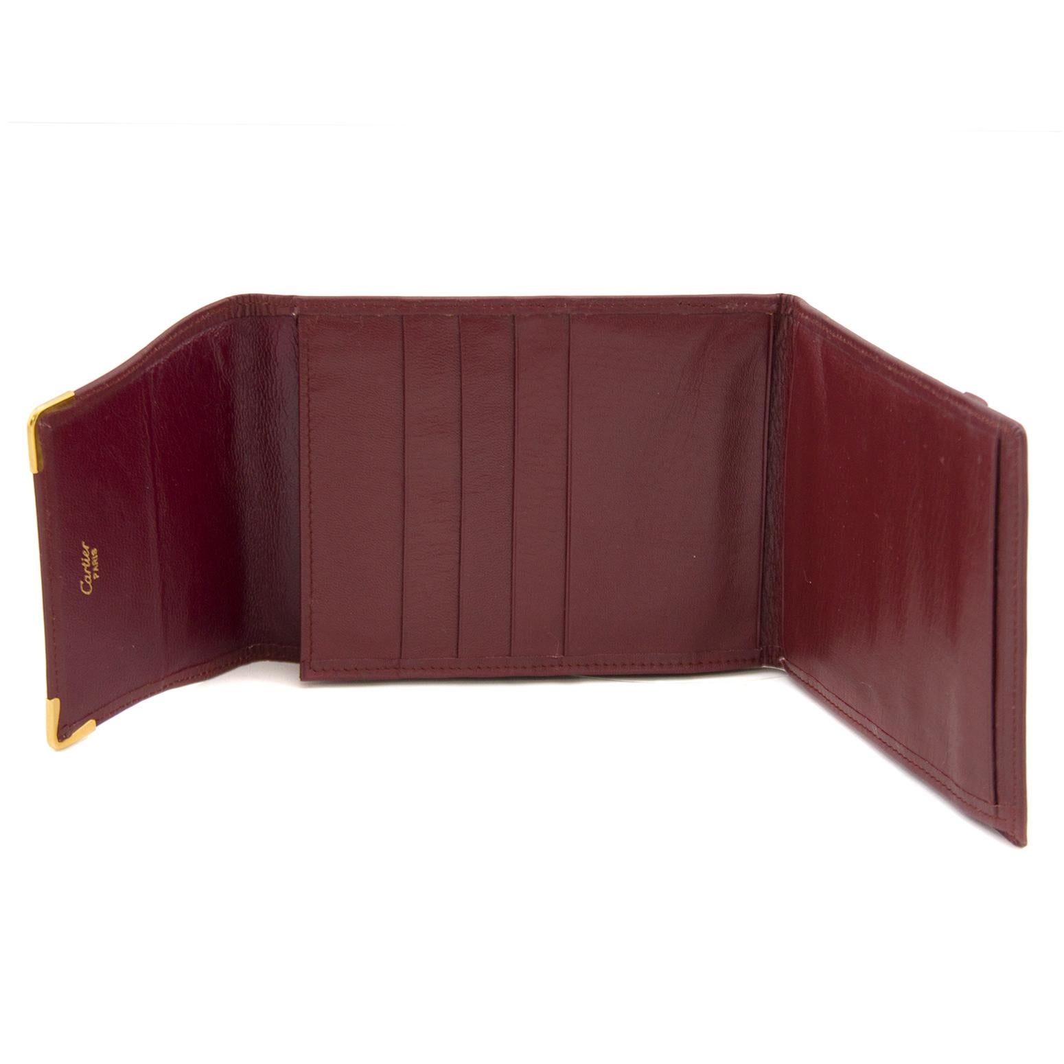 Brown 1980s Cartier Burgundy Leather Billfold Wallet With Fold-Over Closure