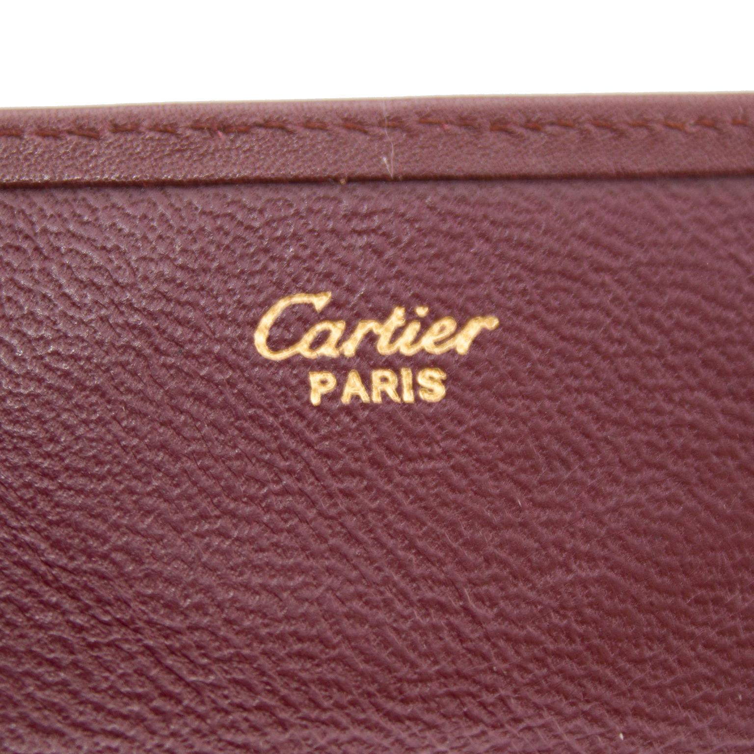 Women's or Men's 1980s Cartier Burgundy Leather Billfold Wallet With Fold-Over Closure
