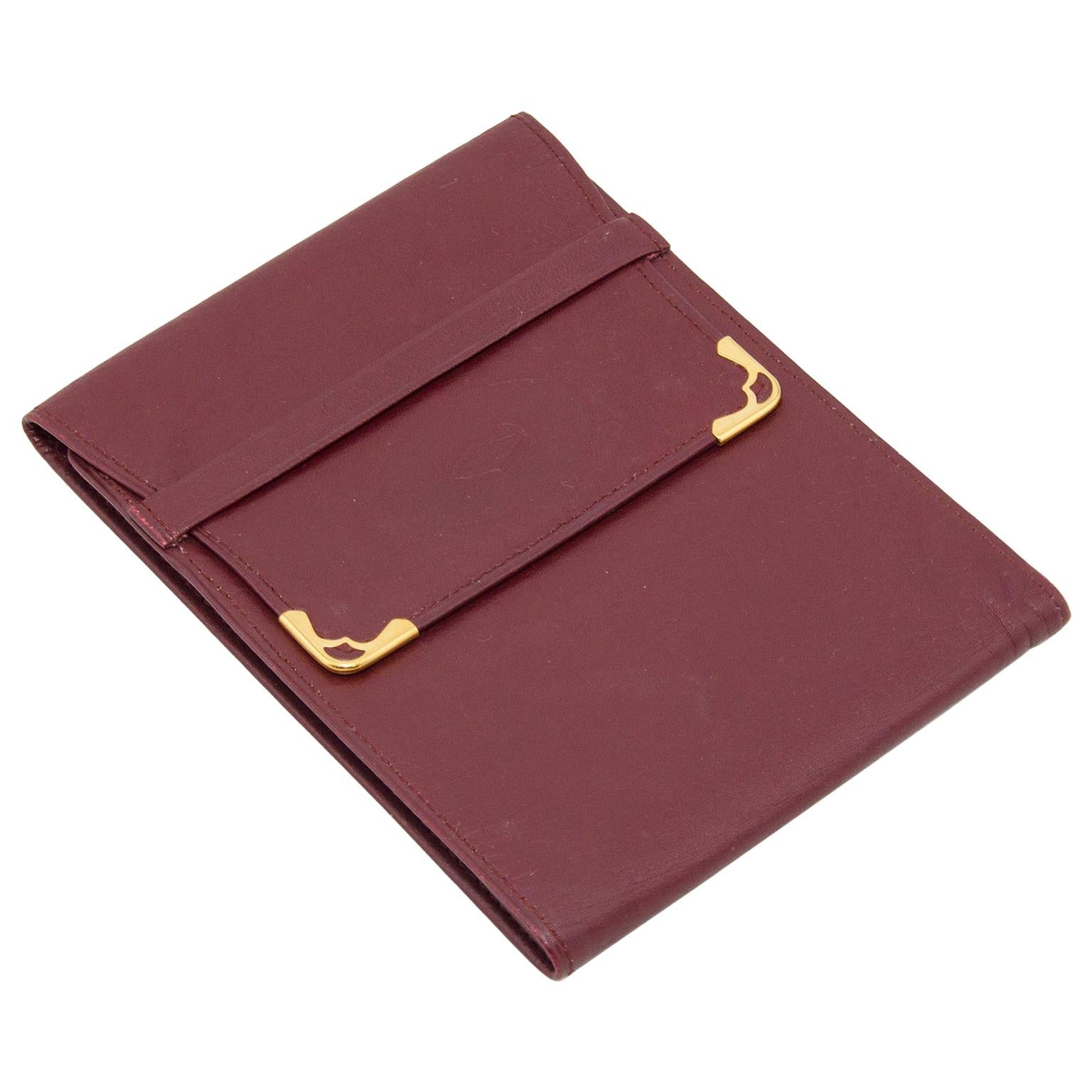 1980s Cartier Burgundy Leather Billfold Wallet With Fold-Over Closure