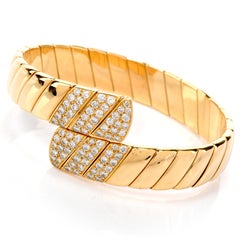 1980s Cartier Diamond 18 Karat Gold Bypass Cuff Bangle Flexible Bracelet