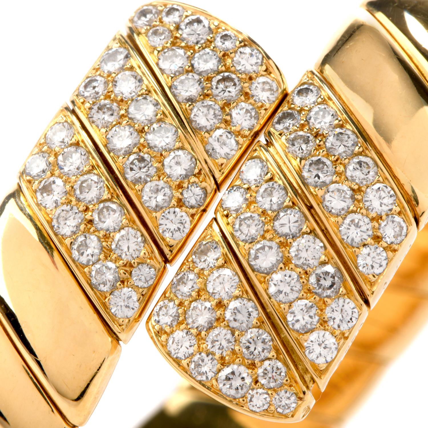 Modern 1980s Cartier Diamond 18 Karat Gold Bypass Cuff Bangle Flexible Bracelet