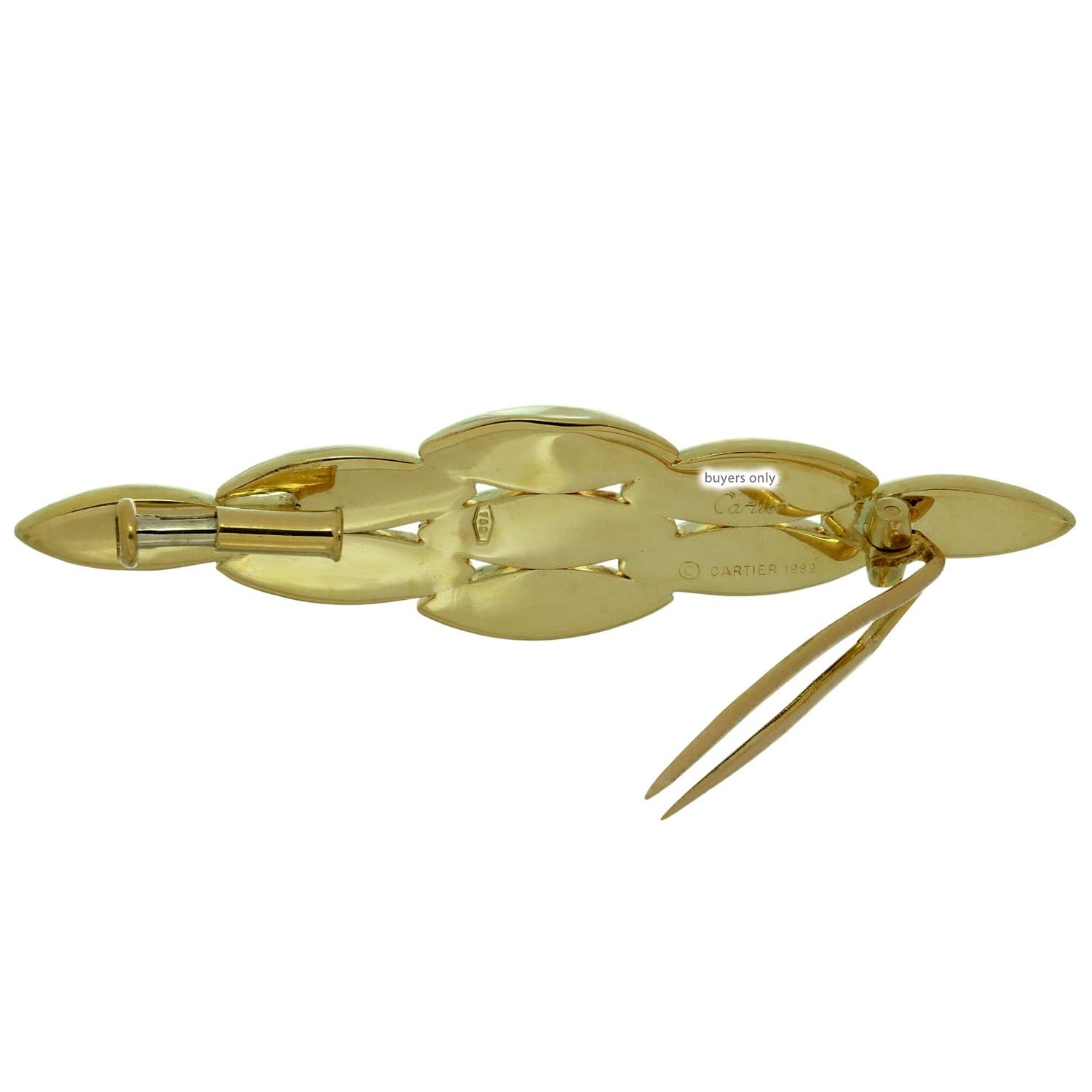 1980s Cartier Gentiane Gold Brooch In Excellent Condition For Sale In New York, NY