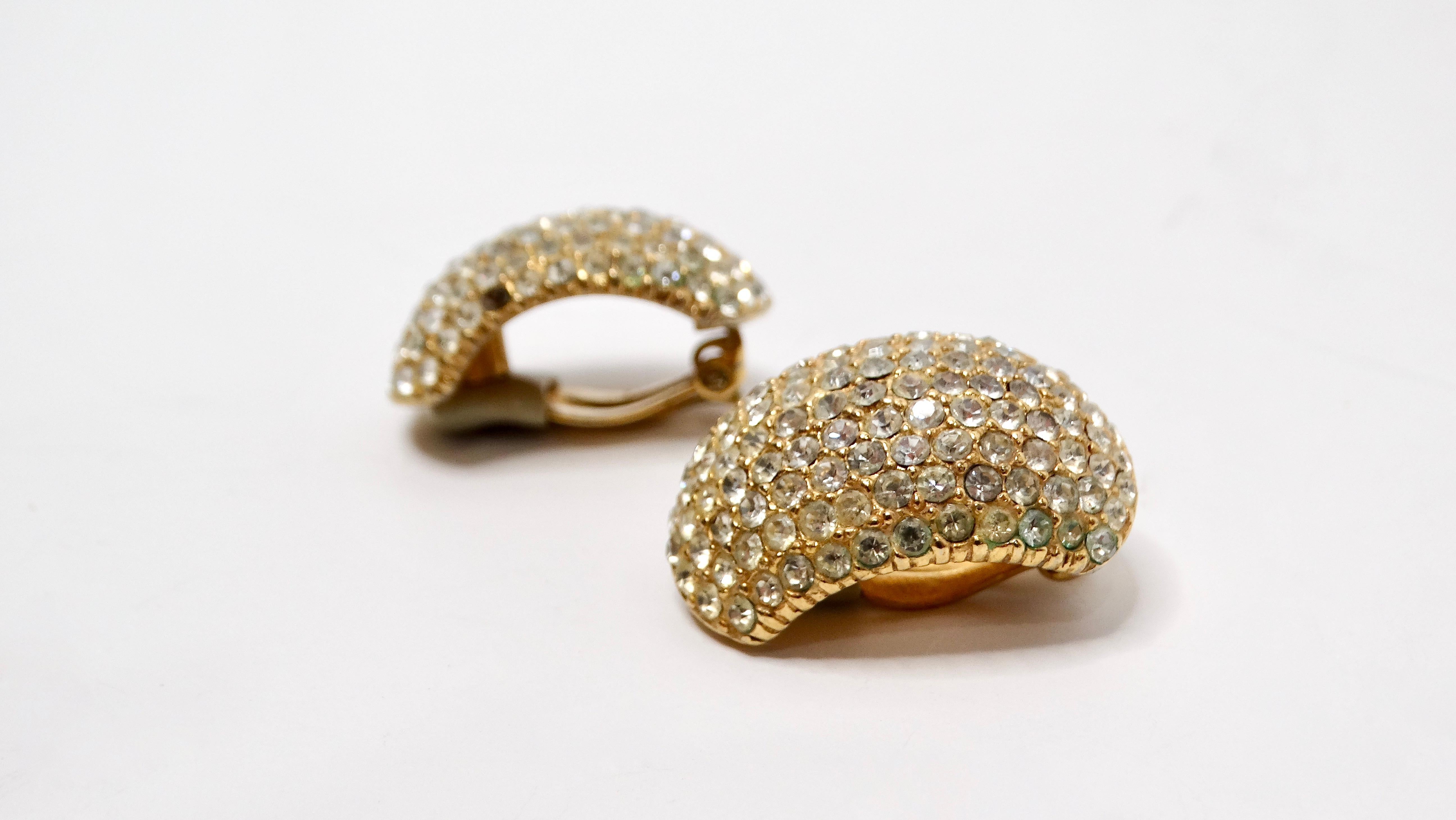 1980s Cartier Inspired Ciner 14k Gold Plated Rhinestone Encrusted Earrings In Good Condition For Sale In Scottsdale, AZ