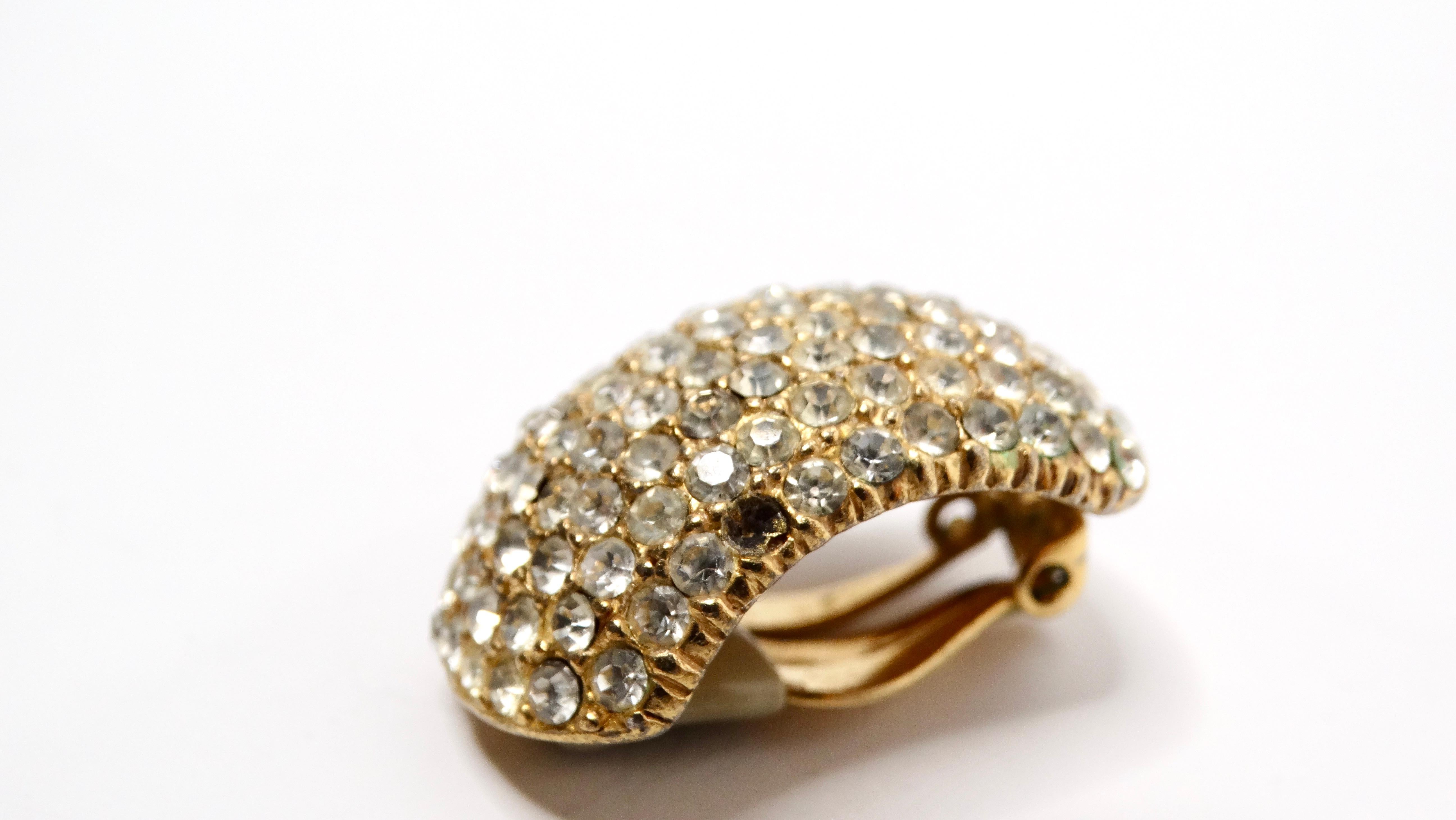 Women's 1980s Cartier Inspired Ciner 14k Gold Plated Rhinestone Encrusted Earrings For Sale