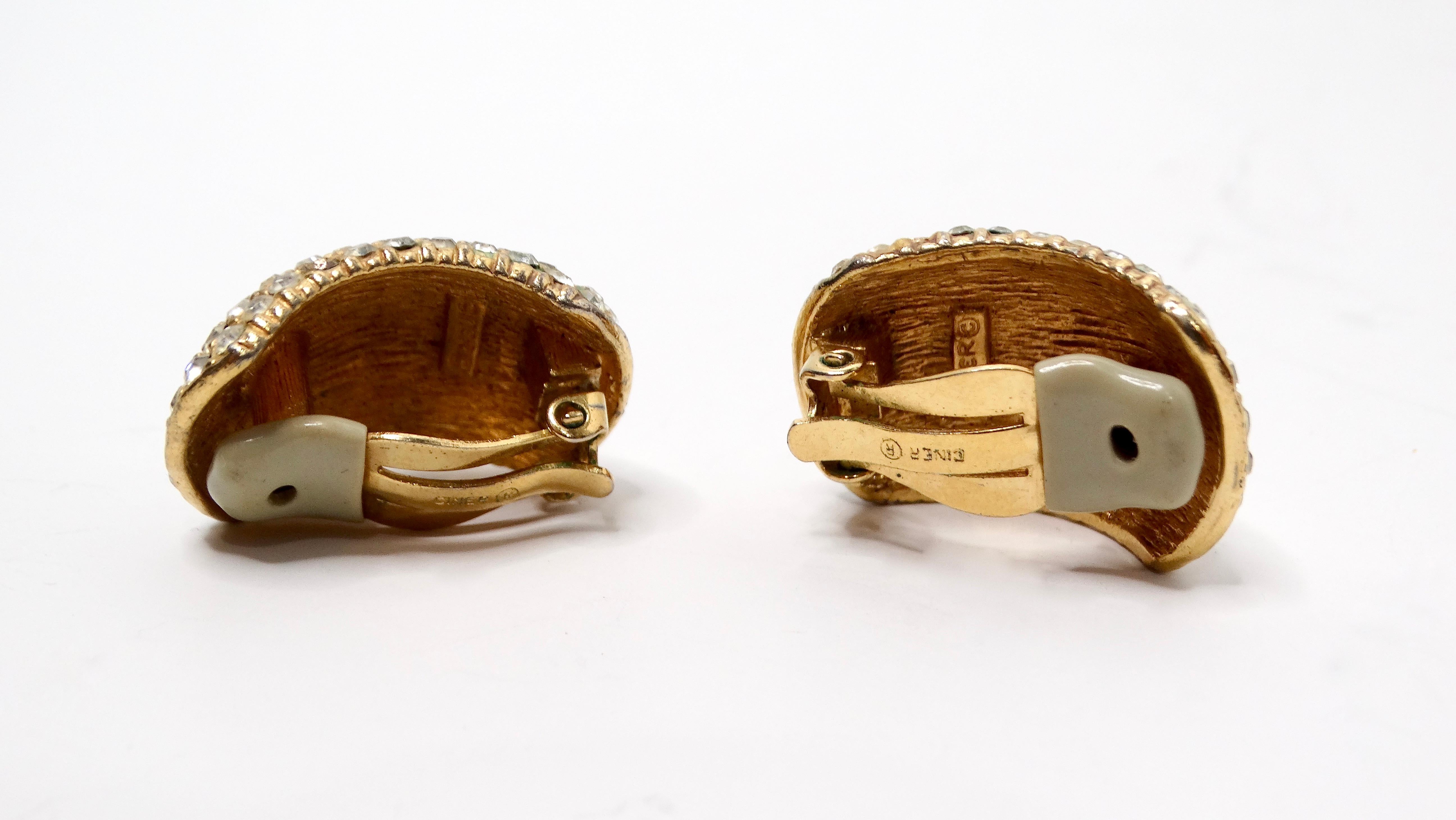 1980s Cartier Inspired Ciner 14k Gold Plated Rhinestone Encrusted Earrings For Sale 1
