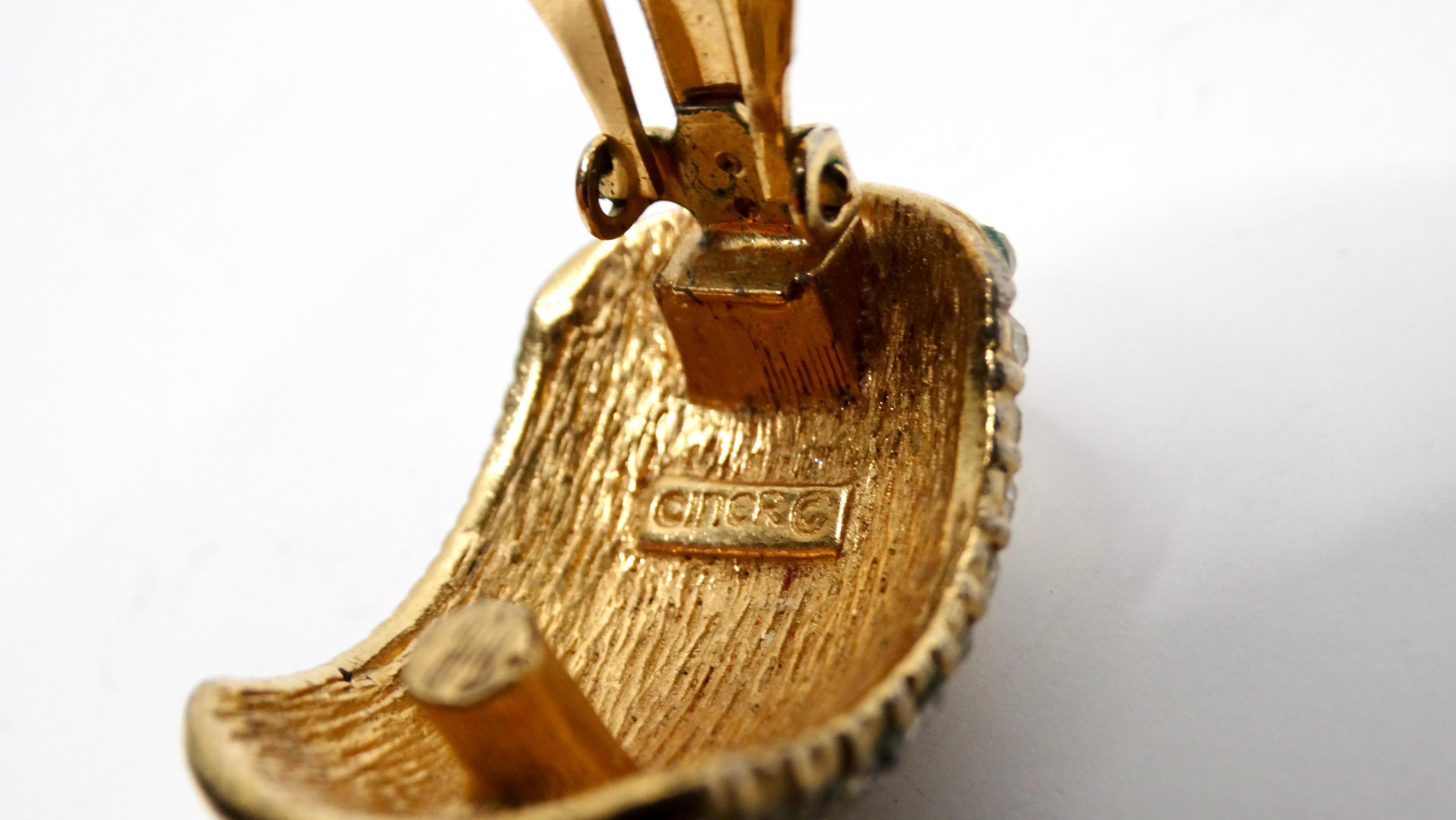 1980s Cartier Inspired Ciner 14k Gold Plated Rhinestone Encrusted Earrings For Sale 2