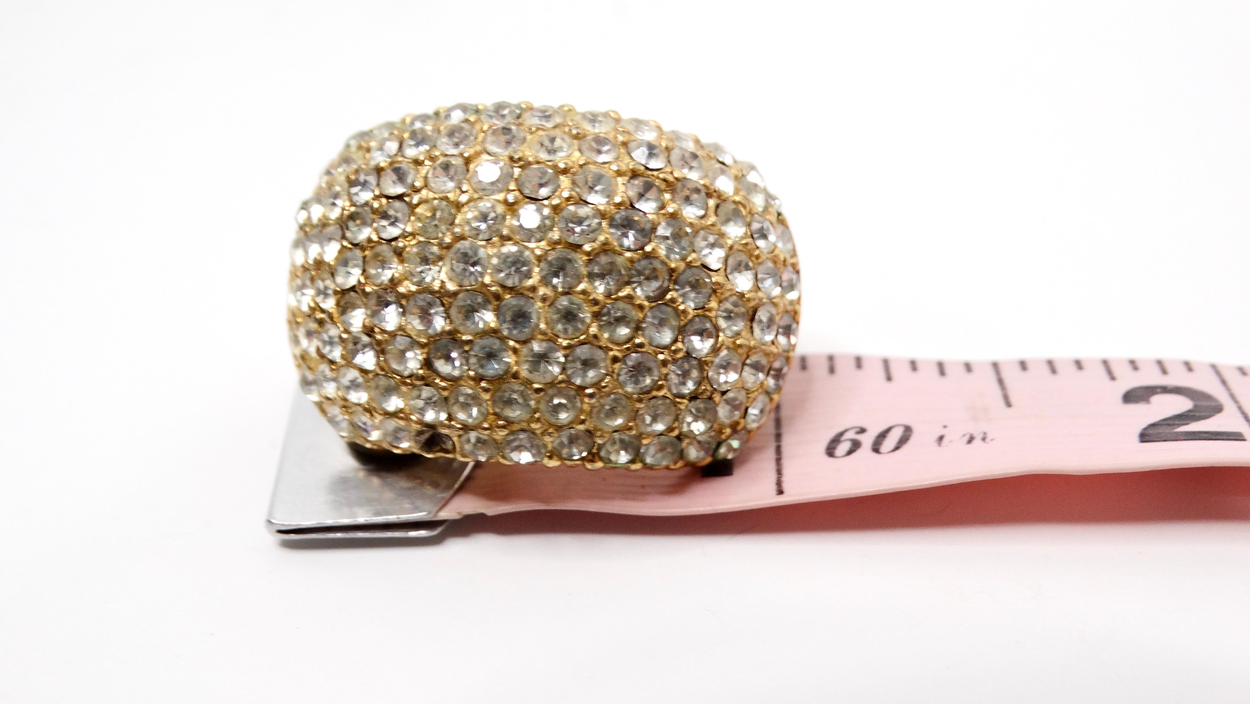 1980s Cartier Inspired Ciner 14k Gold Plated Rhinestone Encrusted Earrings For Sale 3