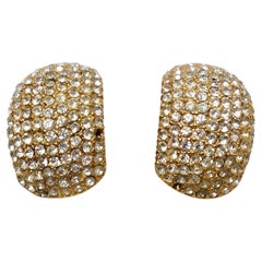 1980 Boucles d'oreilles Ciner inspirées par Cartier, plaquées or 14k et incrustées de strass