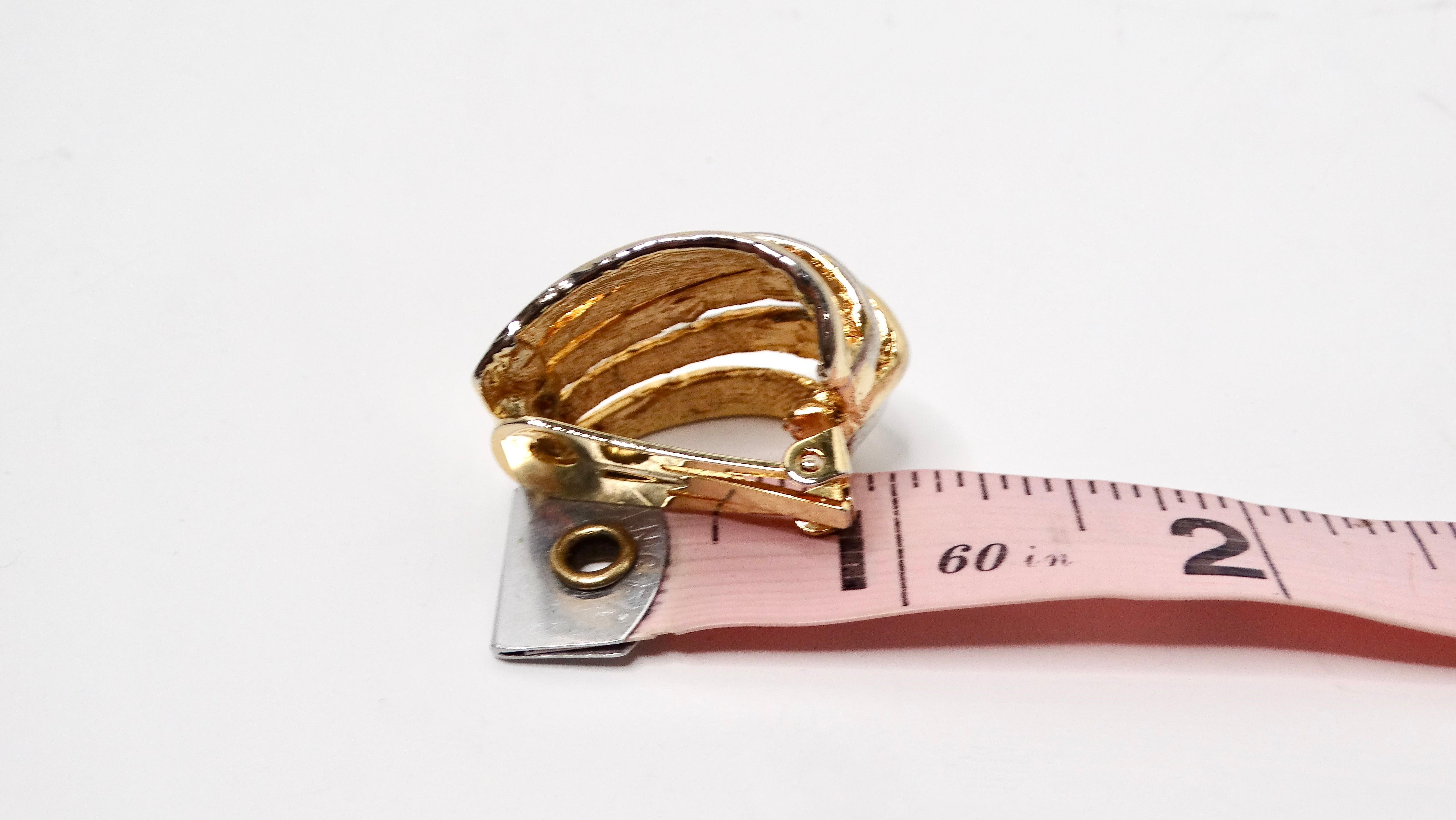 1980s Cartier Inspired Sculpted Two-Tone 14k Gold Plated Clip-On Earrings For Sale 1