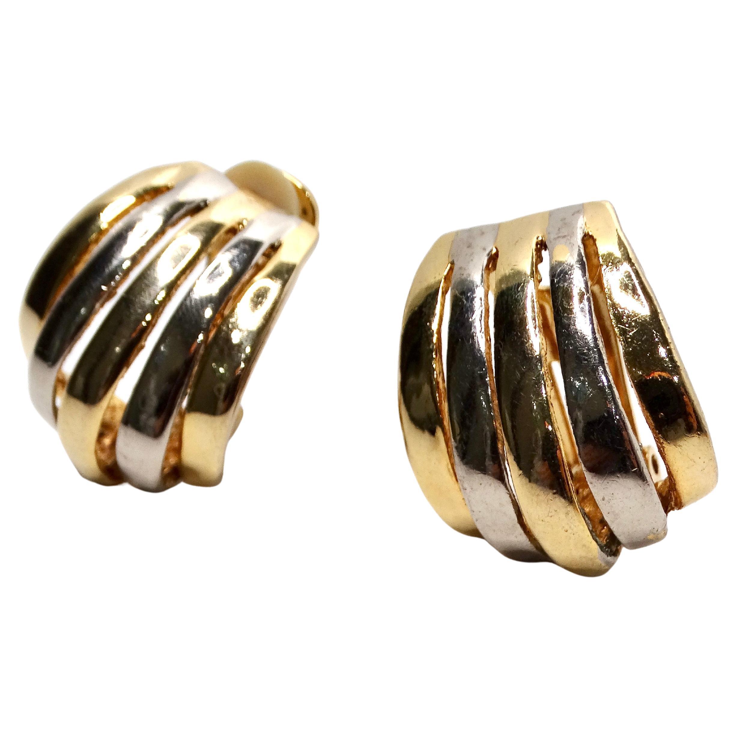 Orecchini a clip bicolore placcati in oro 14k di ispirazione Cartier degli anni '80