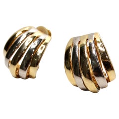 1980s Cartier Inspired Sculpted Two-Tone 14k Gold Plated Clip-On Earrings