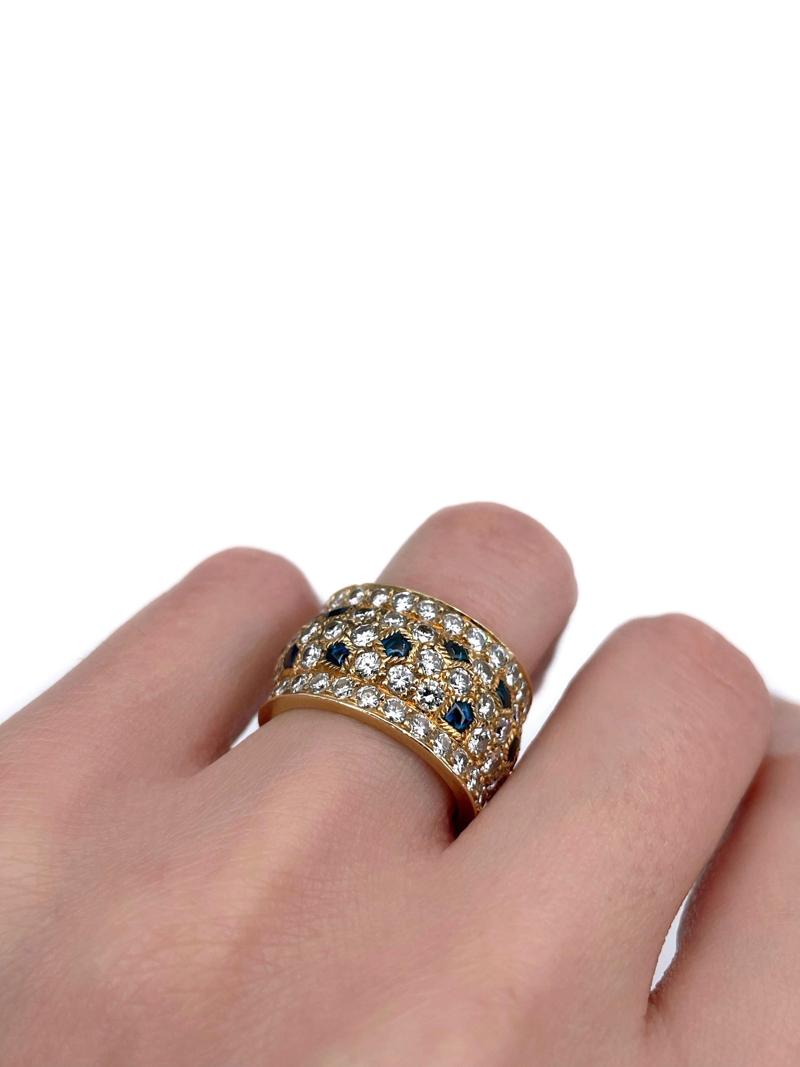 Modern 1980s Cartier Nigeria 18K Gold 4.4ct Diamond 1.1ct Sapphire Eternity Band Ring