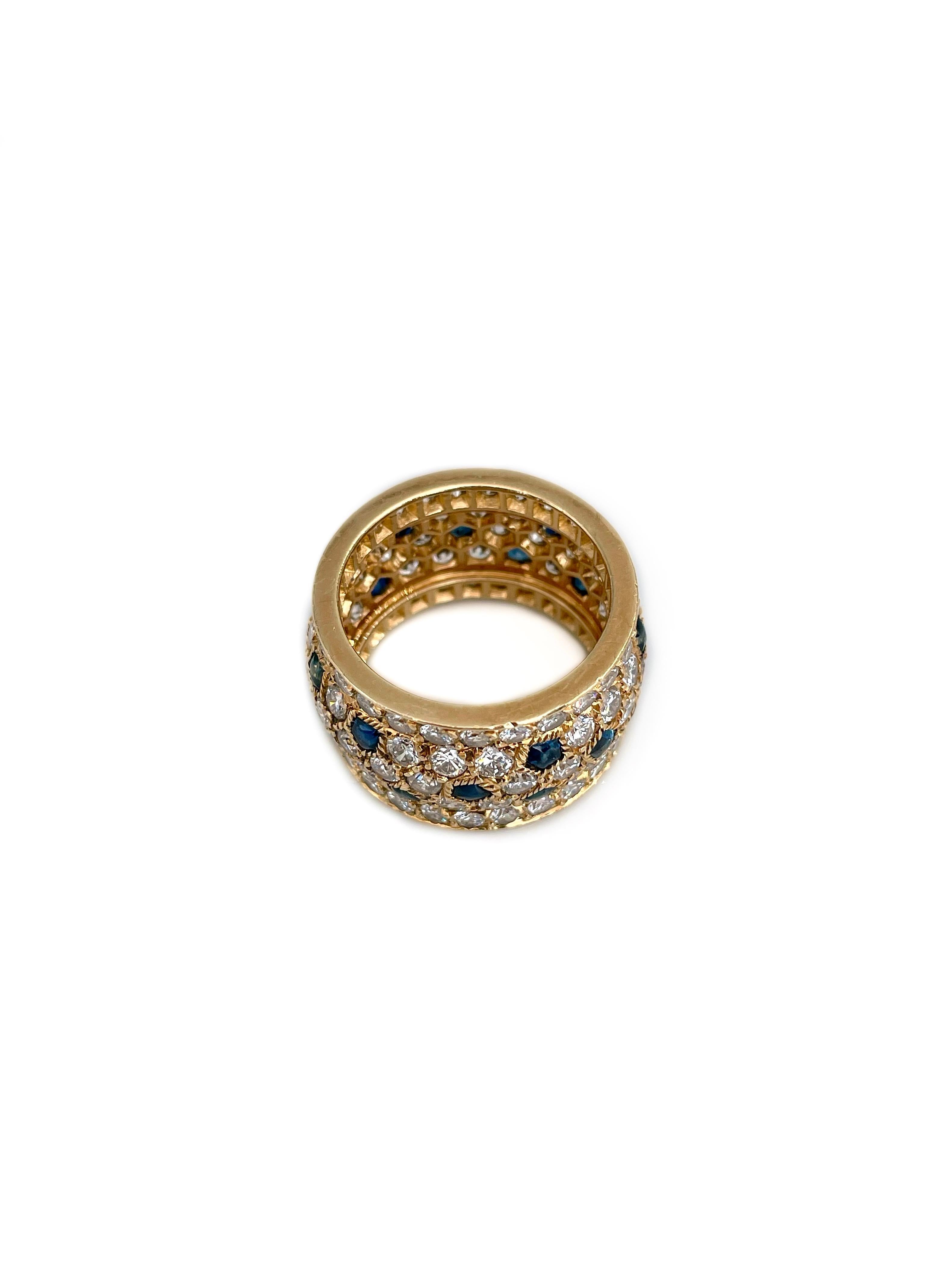Mixed Cut 1980s Cartier Nigeria 18K Gold 4.4ct Diamond 1.1ct Sapphire Eternity Band Ring