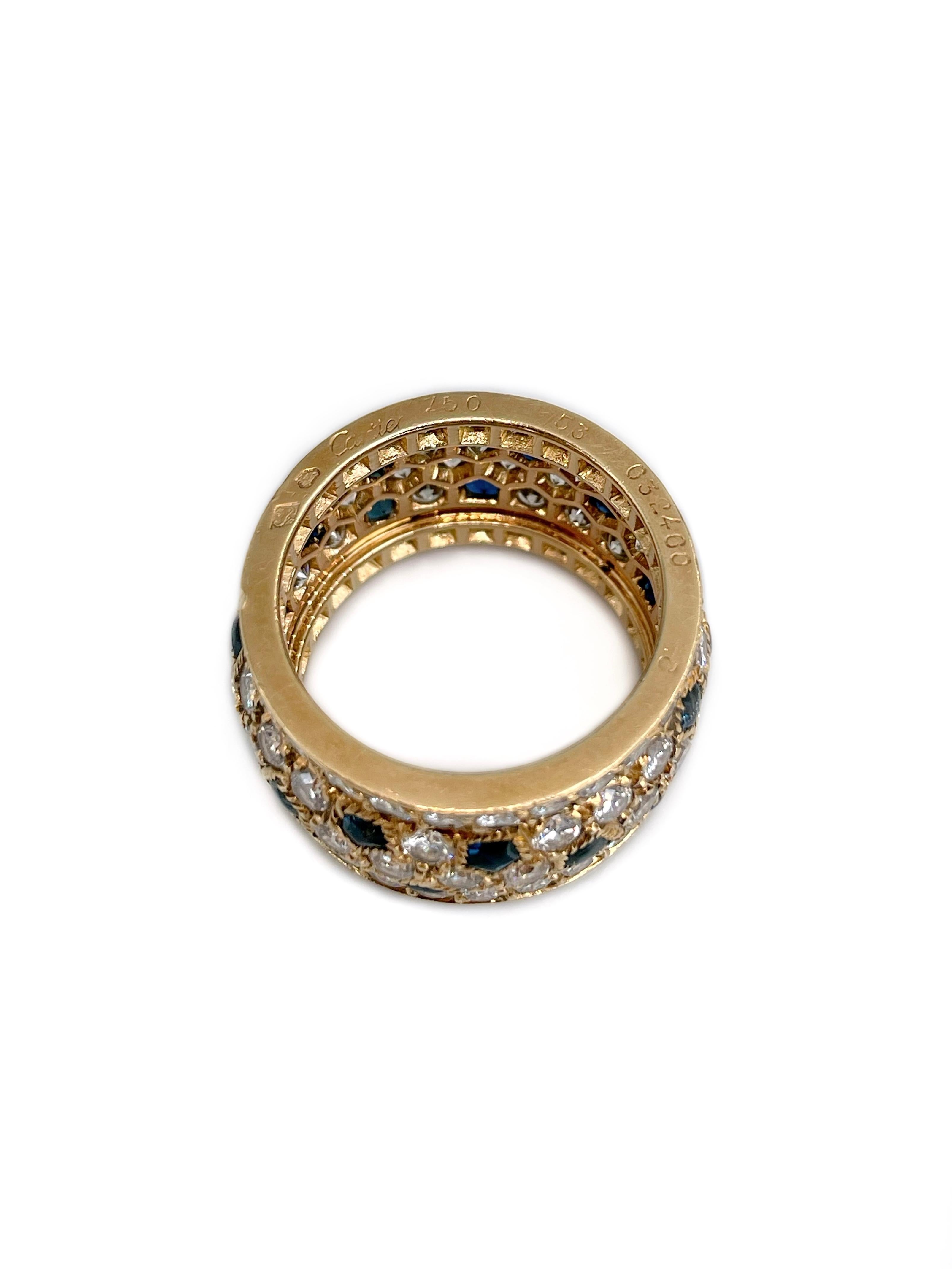 1980s Cartier Nigeria 18K Gold 4.4ct Diamond 1.1ct Sapphire Eternity Band Ring In Good Condition In Vilnius, LT
