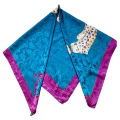 1980s Cartier Panthere Ring Paris Pink and Blue Silk Scarf