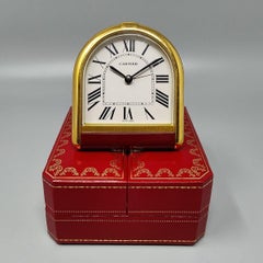 1980s Cartier "Romane" 18K Gold Plated Alarm Clock with Original Box and Papers