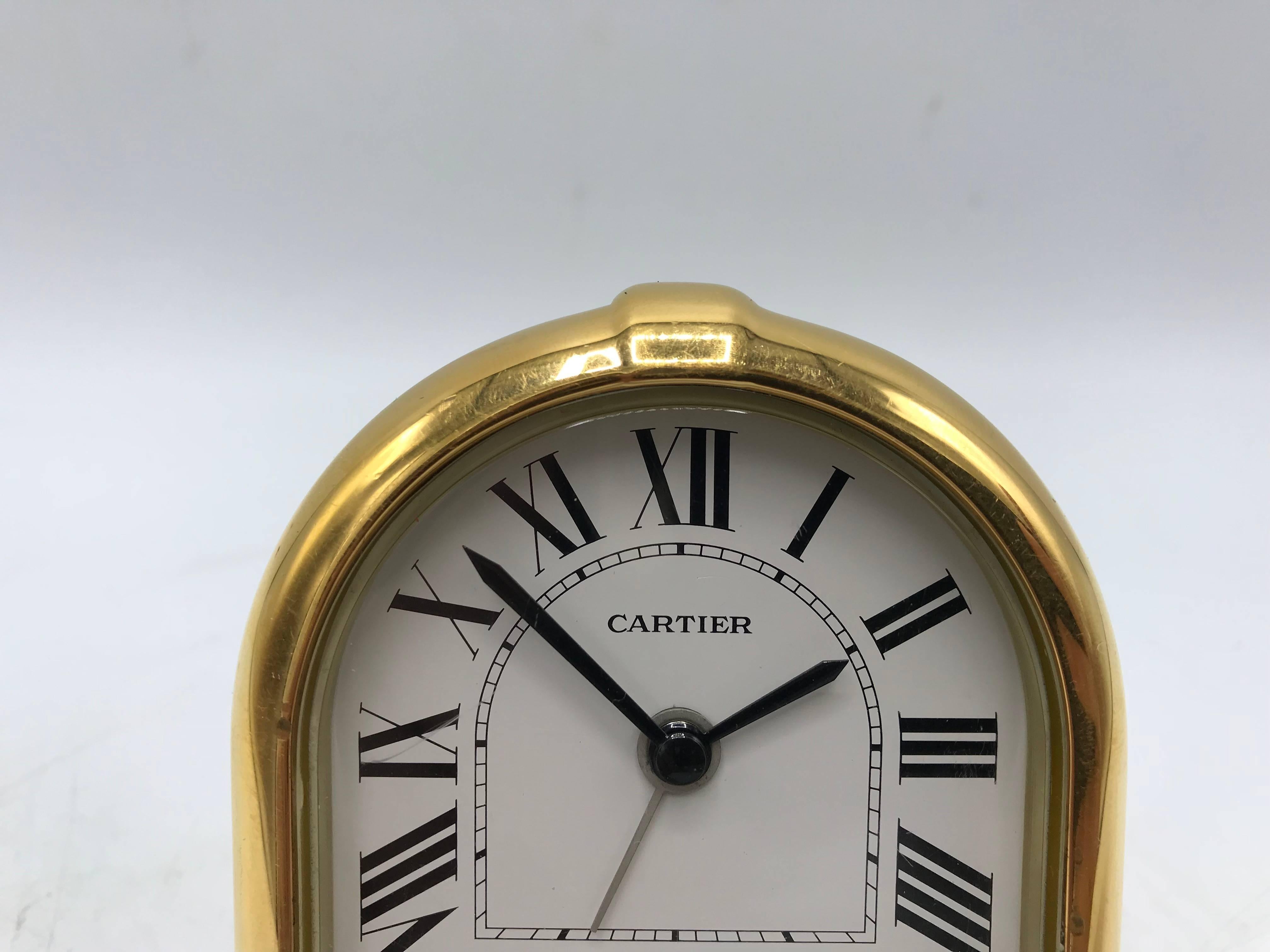 1980s Cartier 'Romane' Gold and Red Enamel Travel Clock In Excellent Condition In Richmond, VA