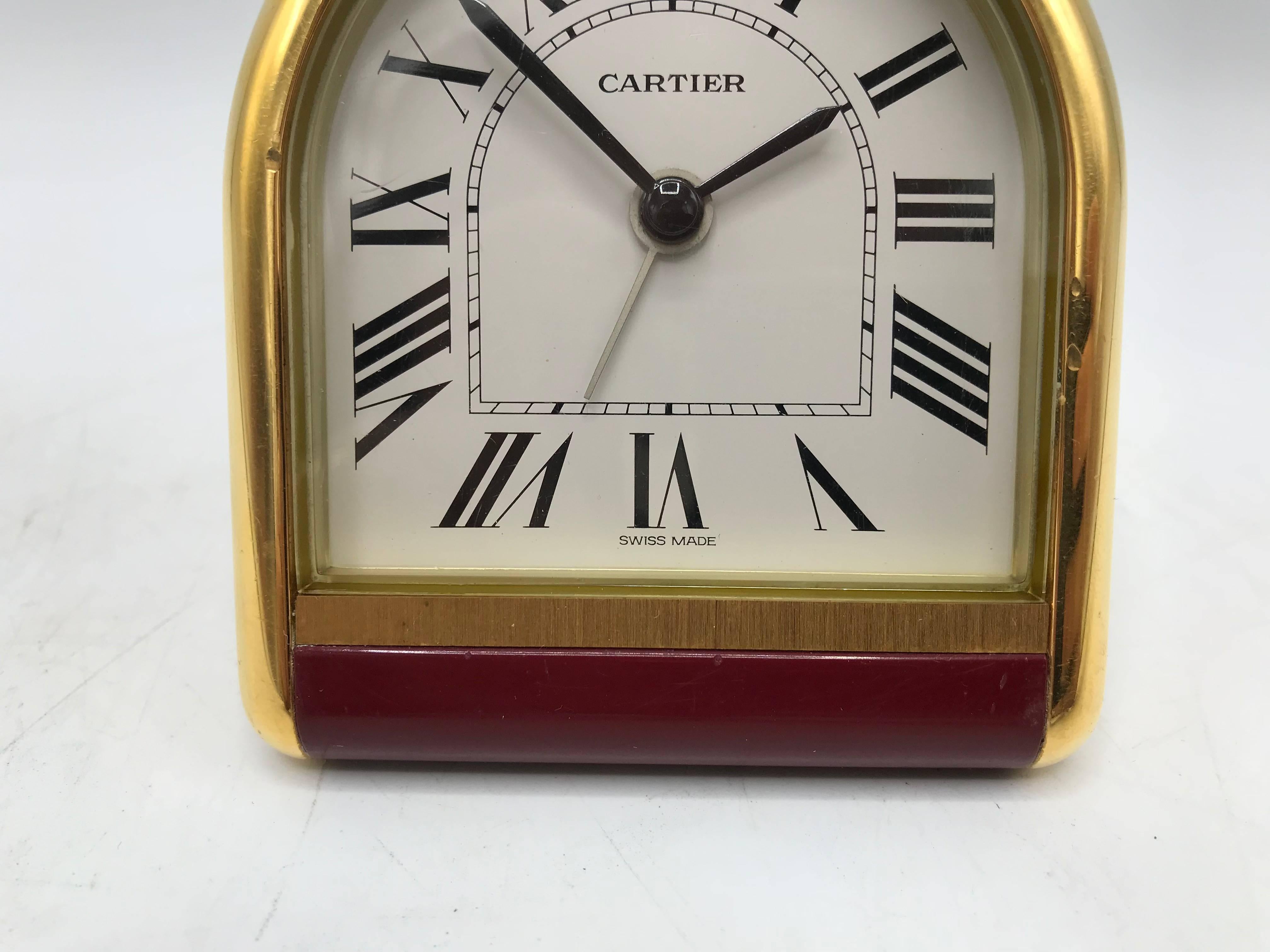 20th Century 1980s Cartier 'Romane' Gold and Red Enamel Travel Clock