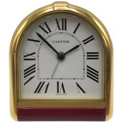 1980s Cartier 'Romane' Gold and Red Enamel Travel Clock