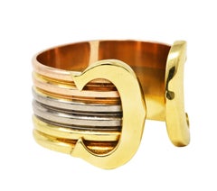 1980's Cartier Vintage Tri-Color 18 Karat Gold Trinity Cuff Ring
