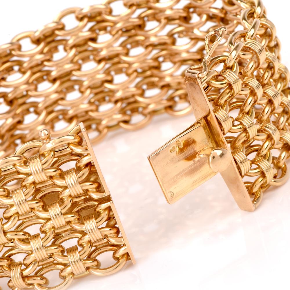 Women's 1980s Cartier Wide Yellow Gold Fancy Link French Bracelet