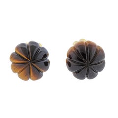 1980s Carved Tiger's Eye Gold Cufflinks