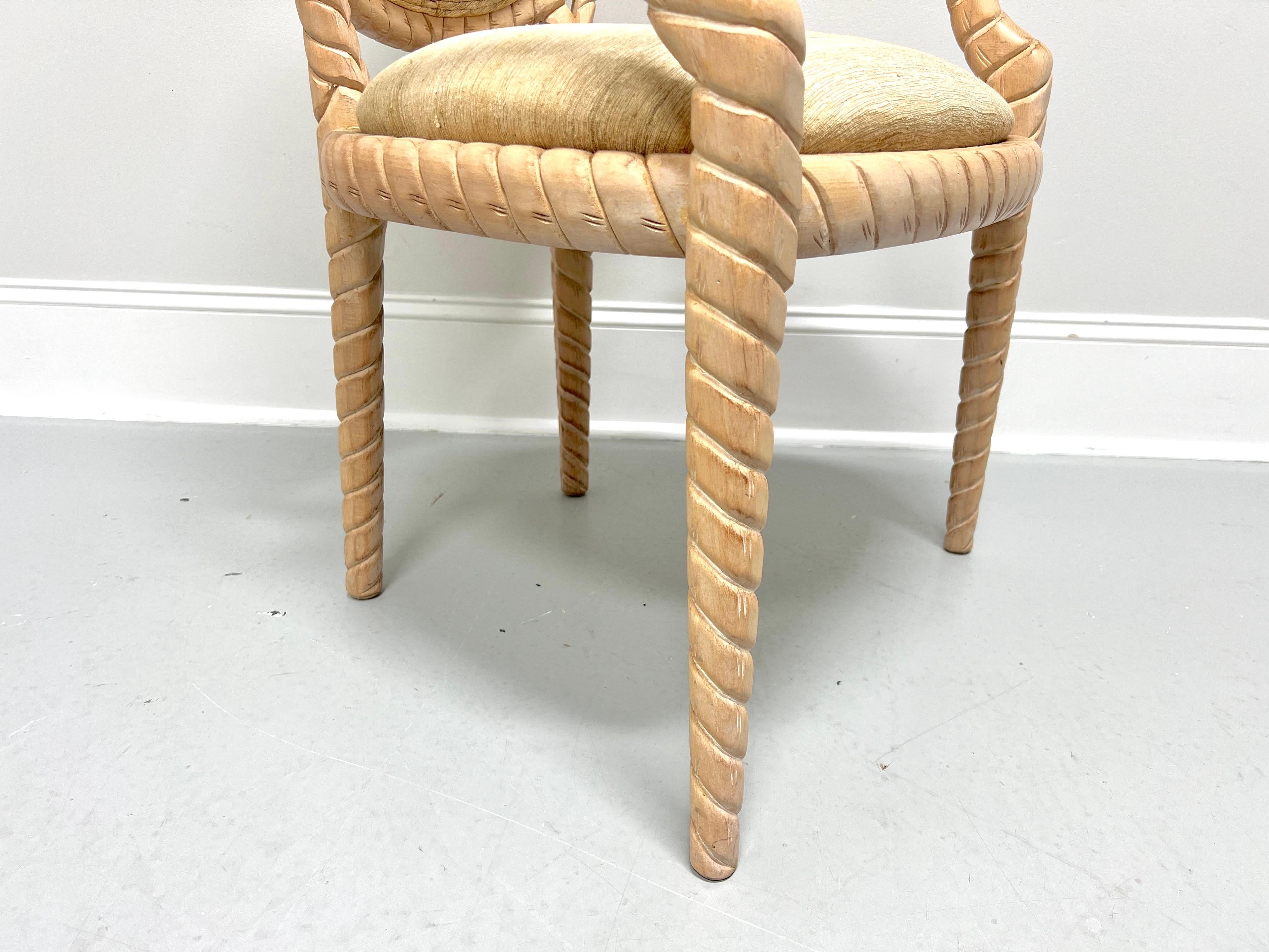 1980's Carved Whitewashed Wood Boho Rope Twist Dining Armchairs - Pair For Sale 3