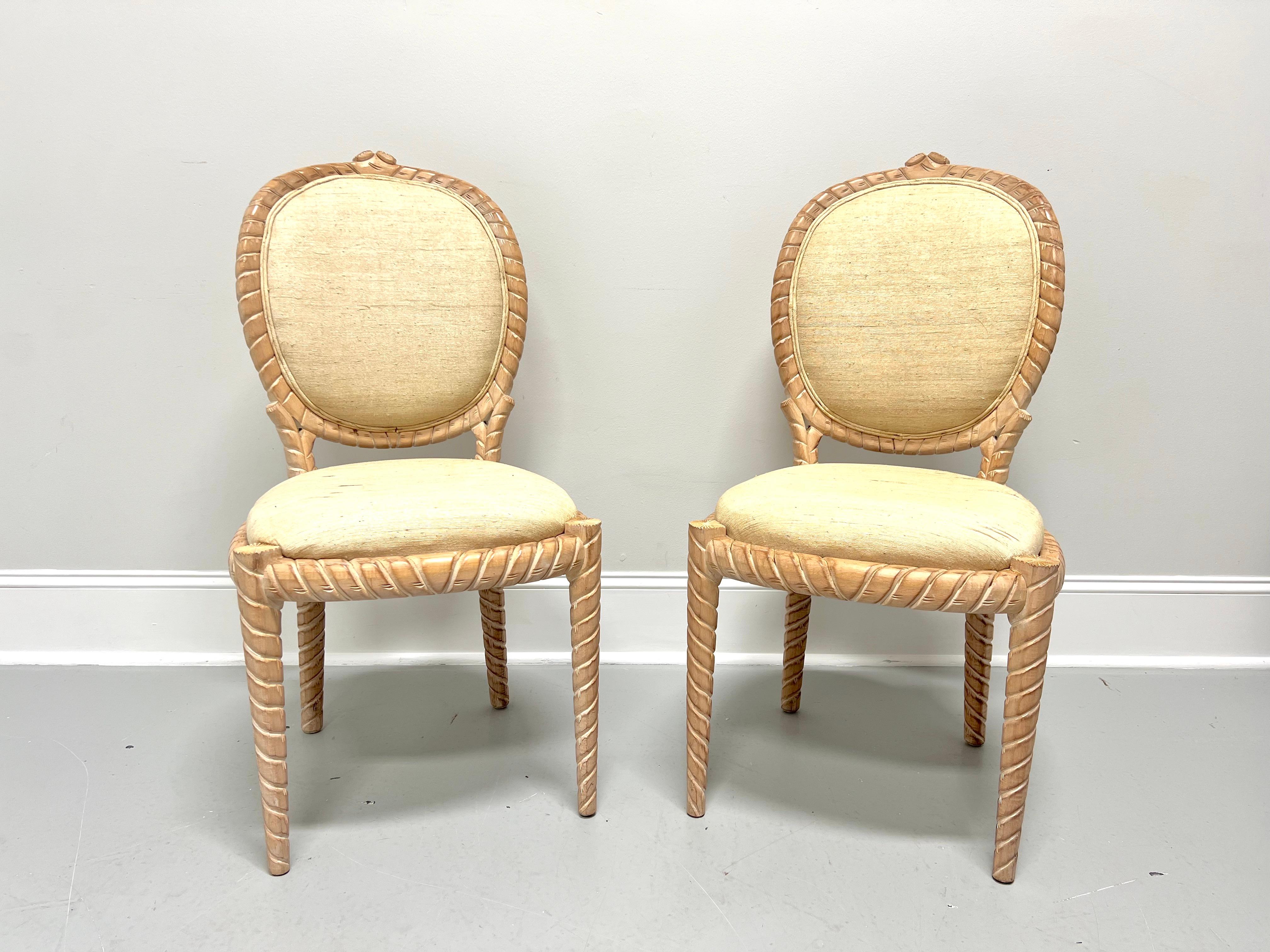 1980's Carved Whitewashed Wood Boho Rope Twist Dining Side Chairs - Pair A For Sale 4