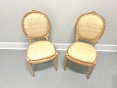 1980's Carved Whitewashed Wood Boho Rope Twist Dining Side Chairs - Pair A
