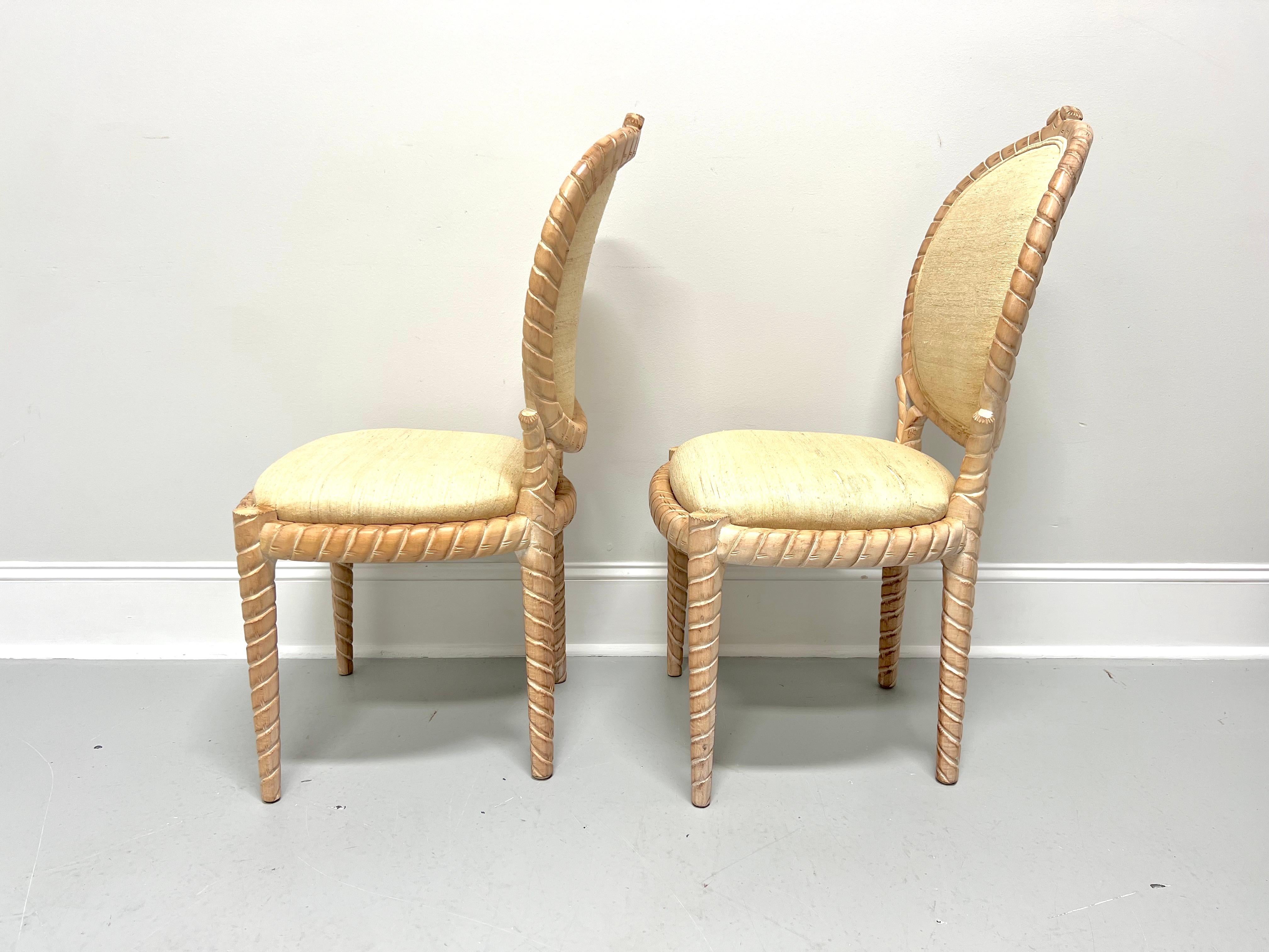 1980's Carved Whitewashed Wood Boho Rope Twist Dining Side Chairs - Pair A In Good Condition For Sale In Charlotte, NC
