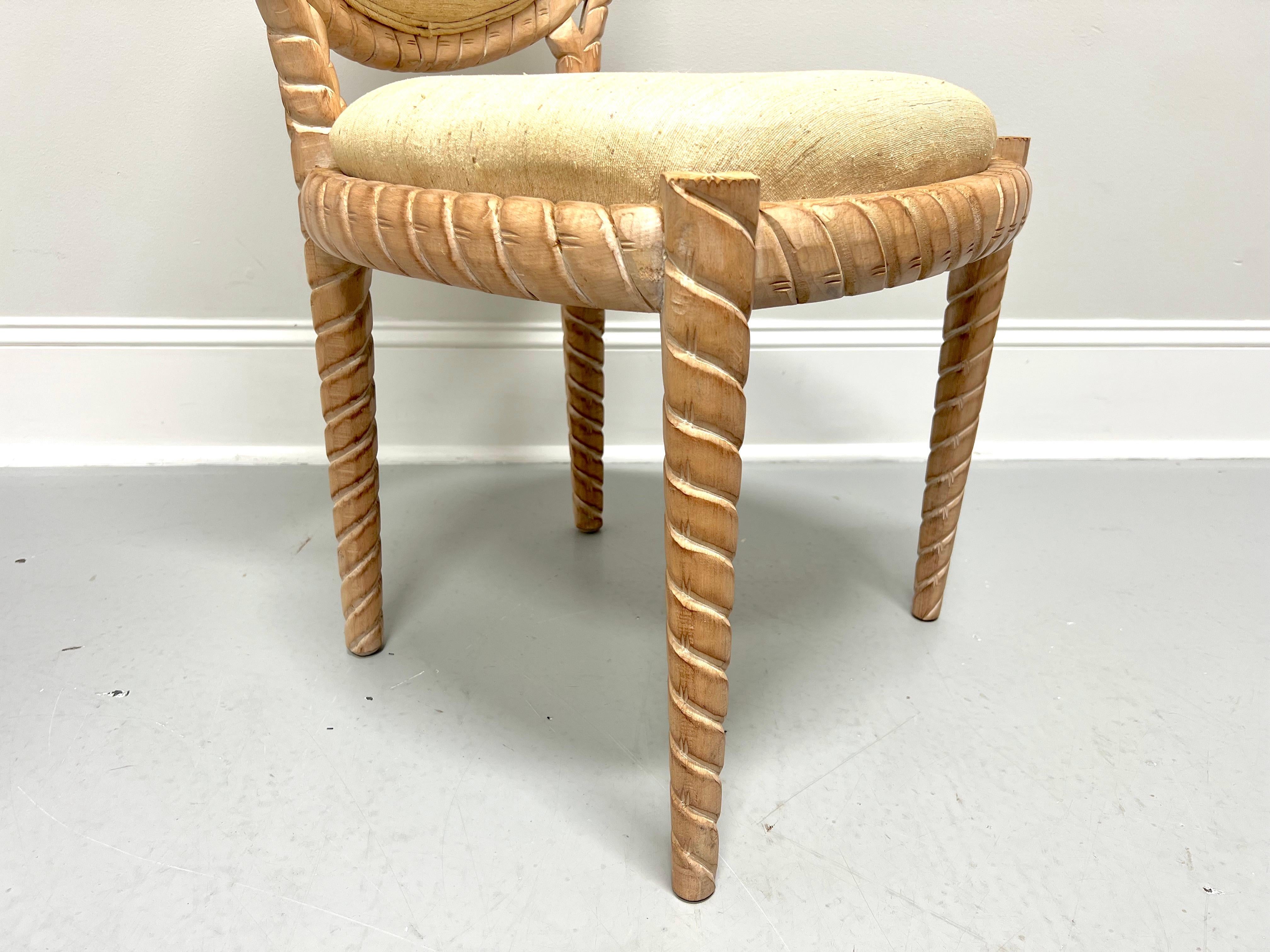 1980's Carved Whitewashed Wood Boho Rope Twist Dining Side Chairs - Pair A For Sale 2