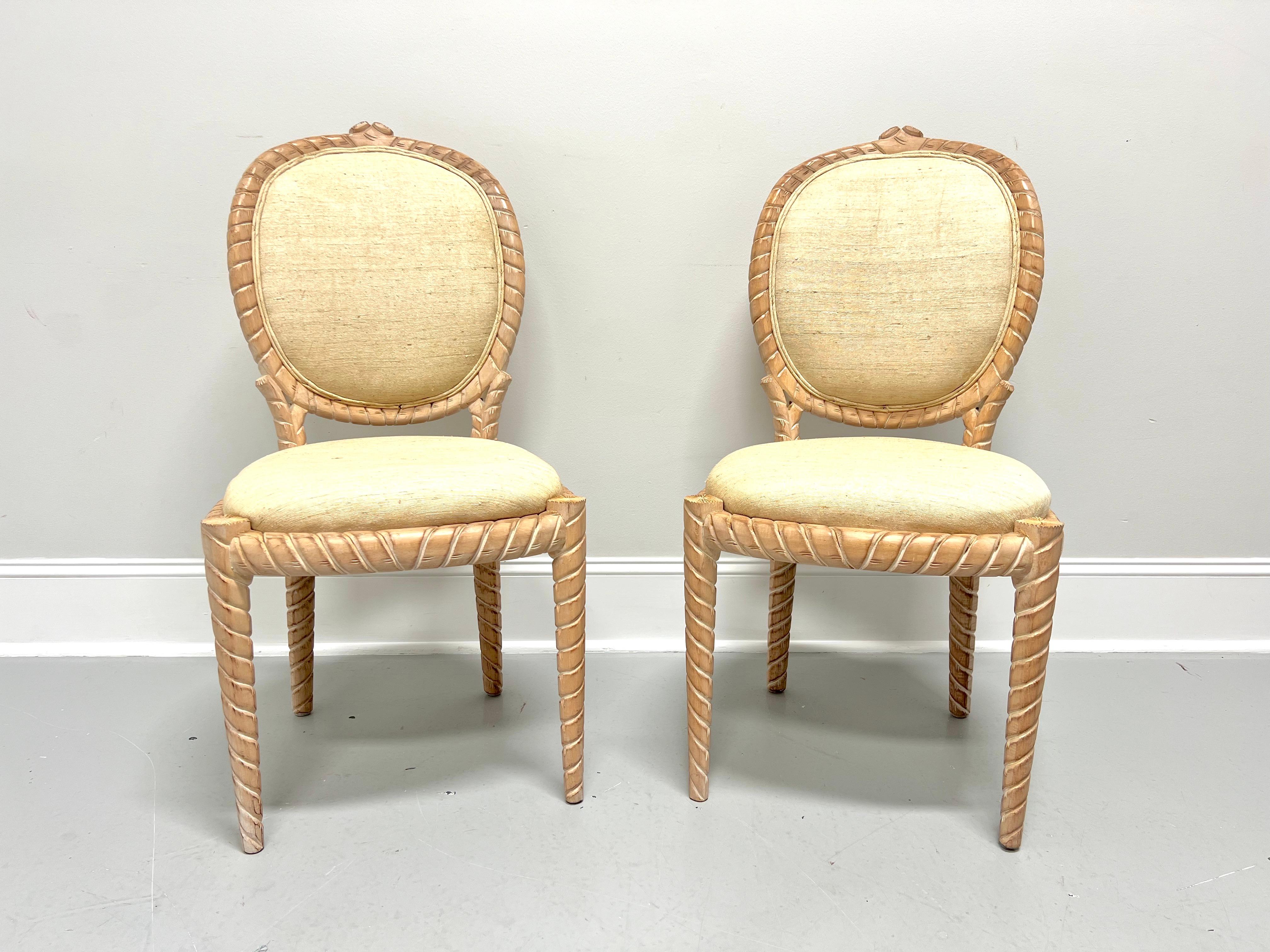 1980's Carved Whitewashed Wood Boho Rope Twist Dining Side Chairs - Pair B For Sale 4