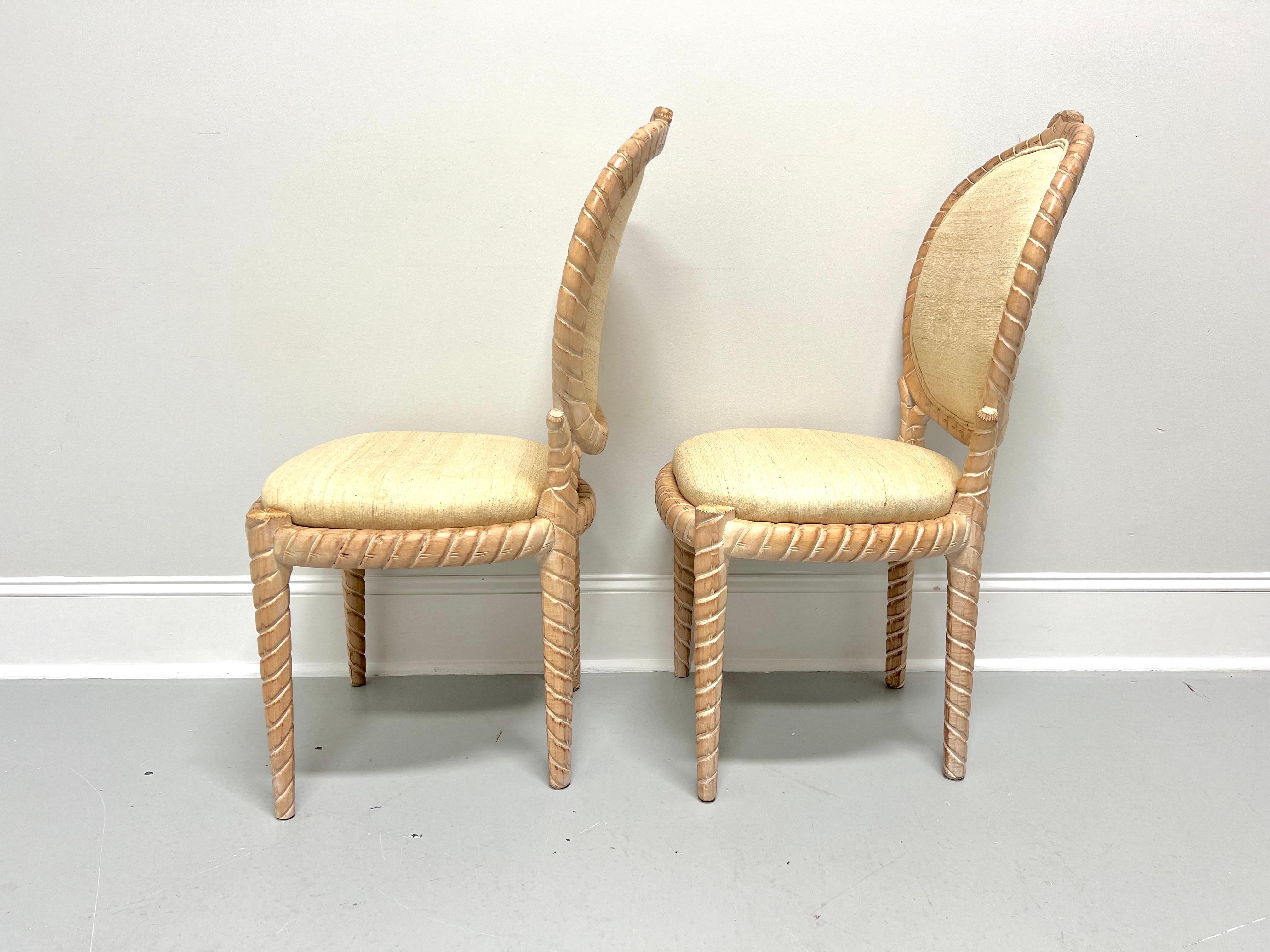 1980's Carved Whitewashed Wood Boho Rope Twist Dining Side Chairs - Pair B In Good Condition For Sale In Charlotte, NC