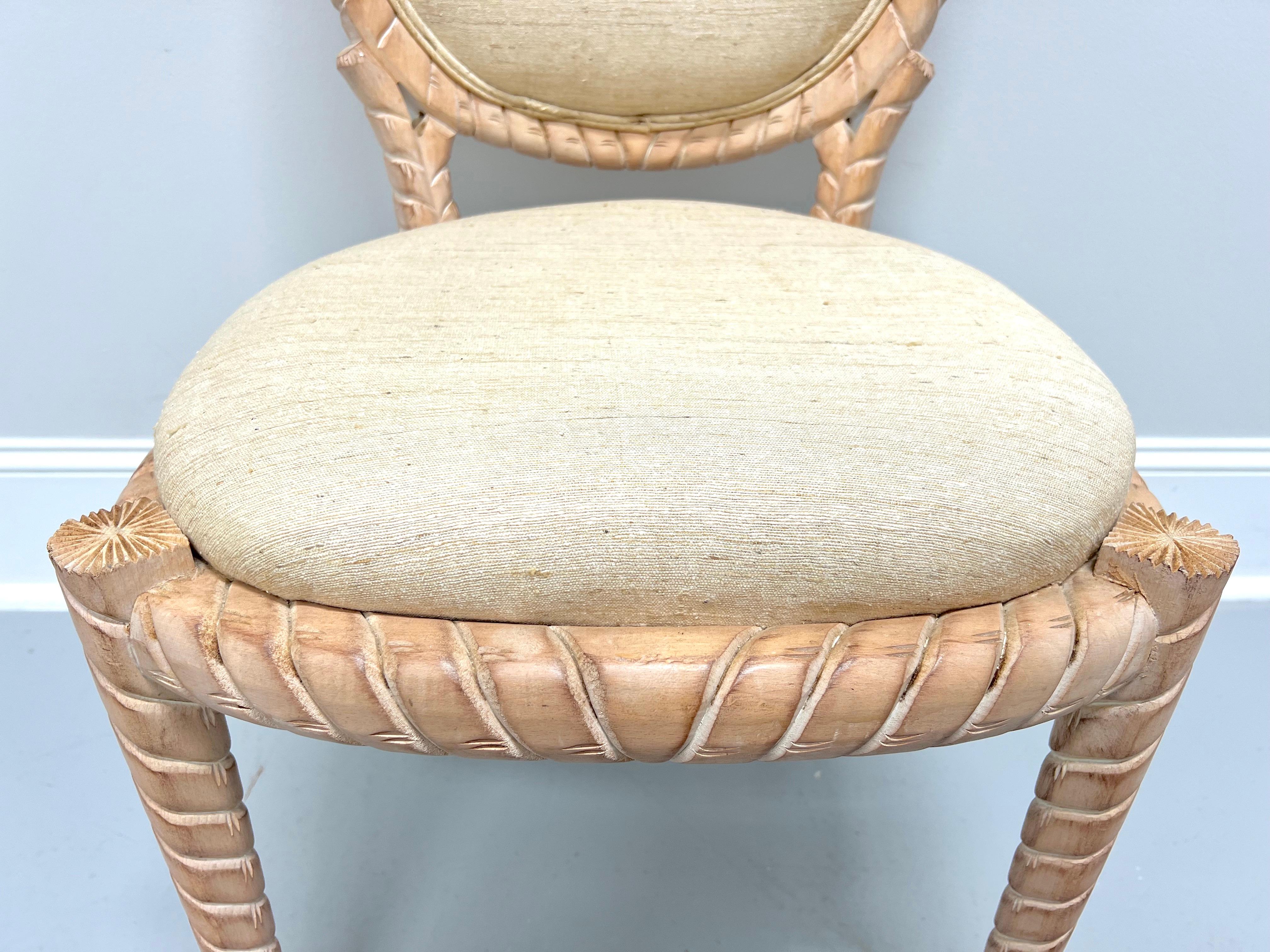 1980's Carved Whitewashed Wood Boho Rope Twist Dining Side Chairs - Pair B For Sale 1