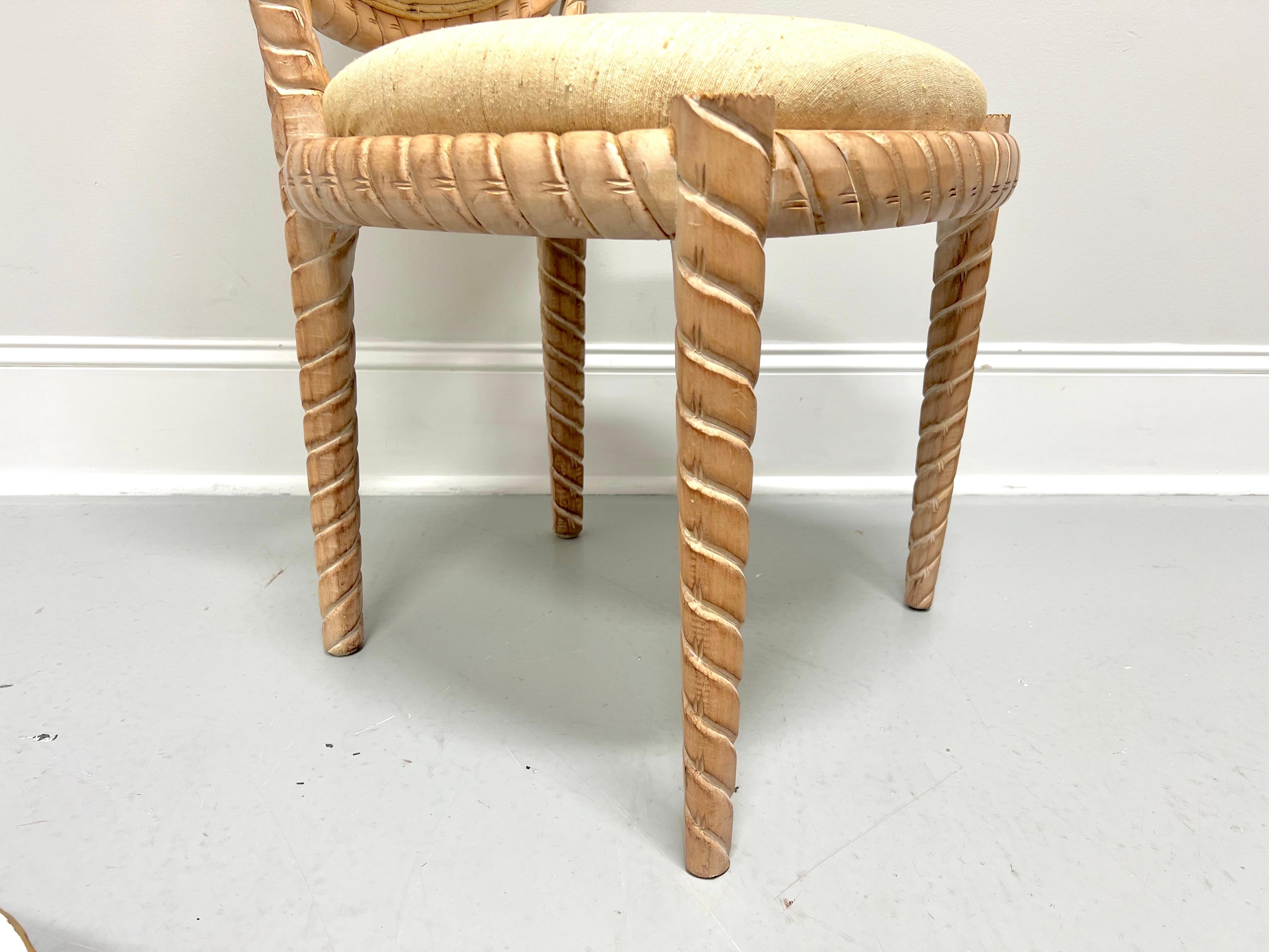 1980's Carved Whitewashed Wood Boho Rope Twist Dining Side Chairs - Pair B For Sale 2